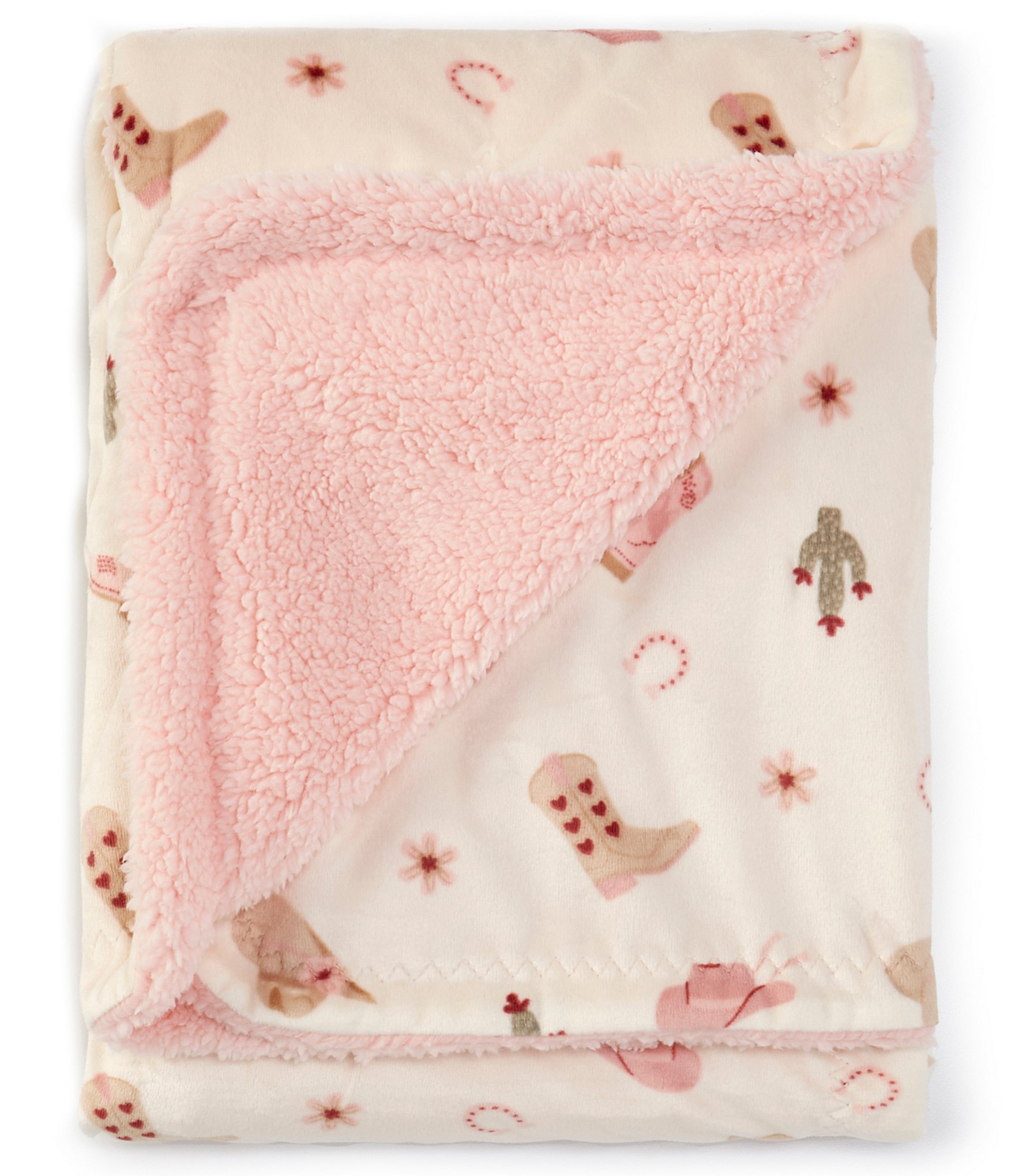 Baby Starters Baby Girls Cowgirl Western Ranch Theme Print/Solid Reversible Swaddle Blanket