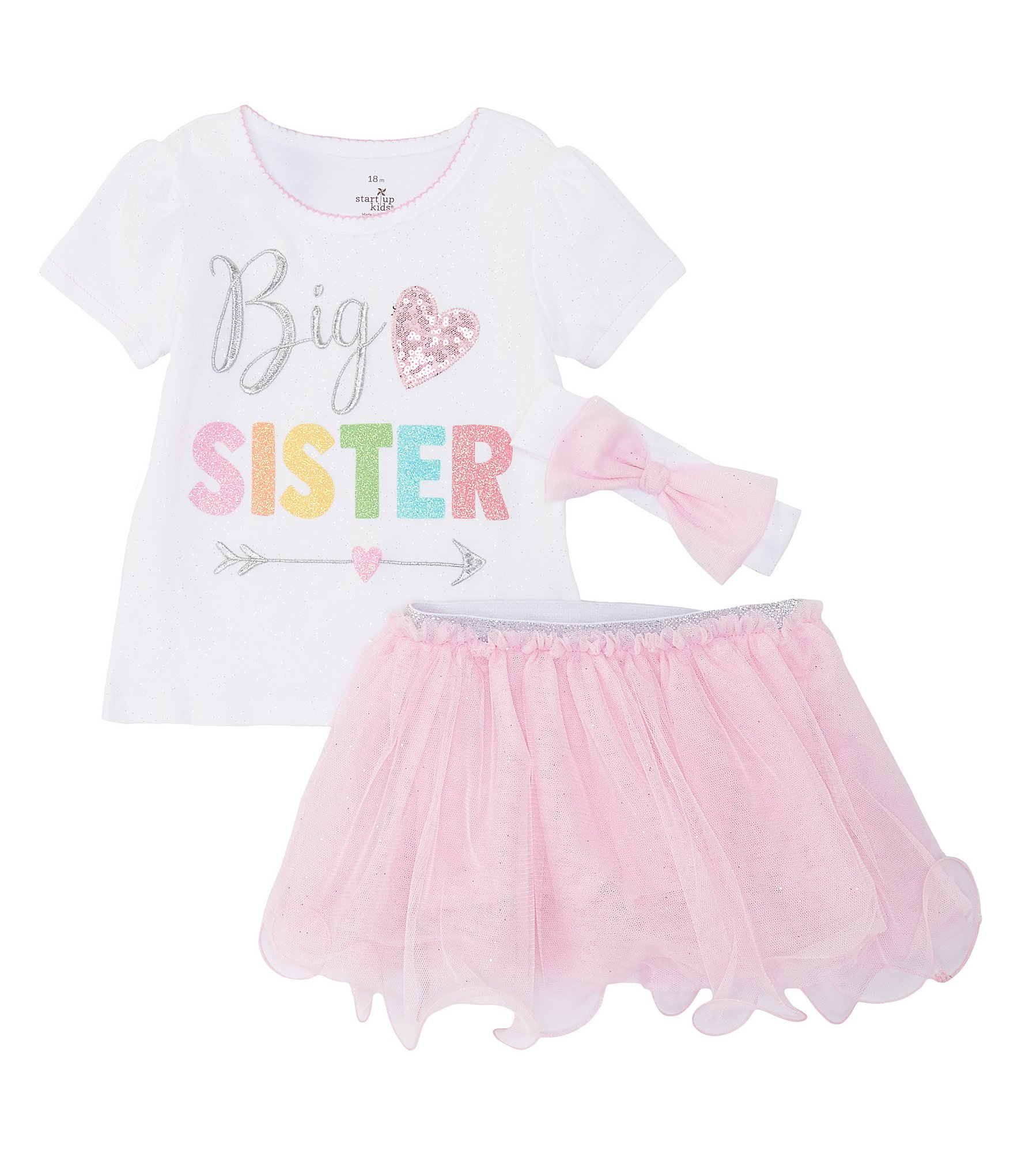 24 Months NWT Toddler Girls BIG SISTER T-Shirt 18 2T Pink Short Sleeve Glitter
