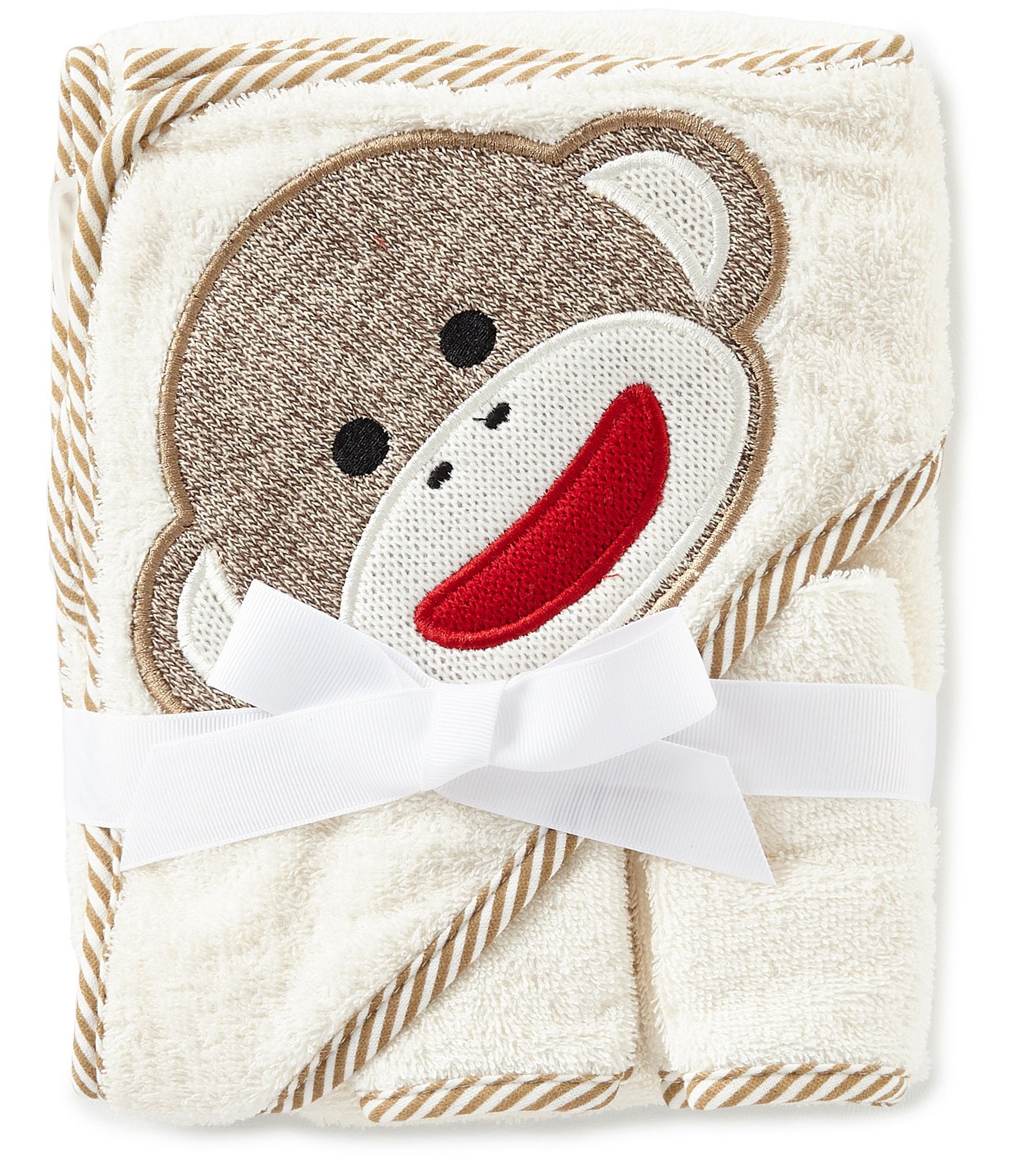 Baby Starters Baby Sock Monkey Appliqued Hooded Terrycloth Towel & Washcloth Set