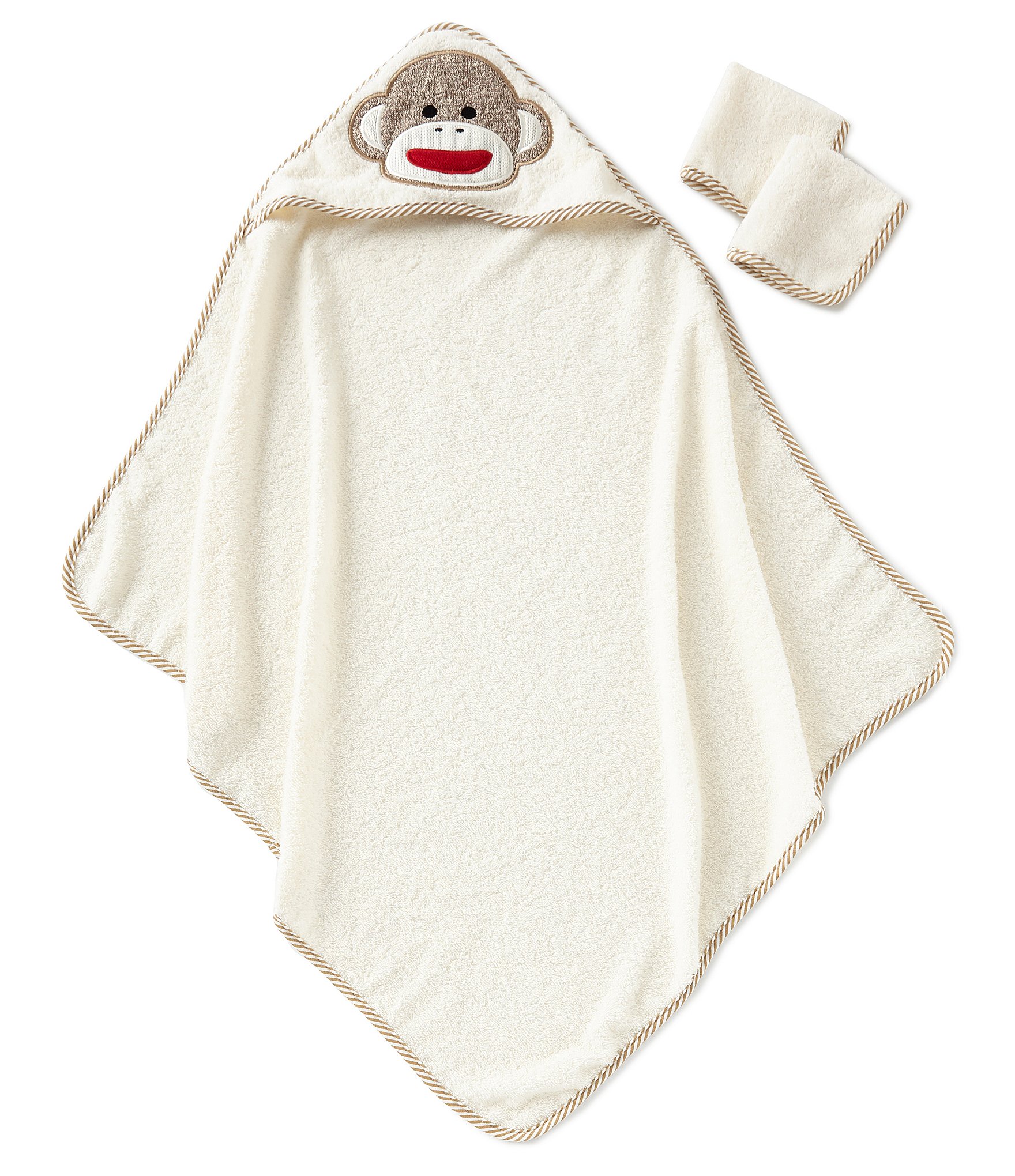 Baby Starters Baby Sock Monkey Appliqued Hooded Terrycloth Towel & Washcloth Set