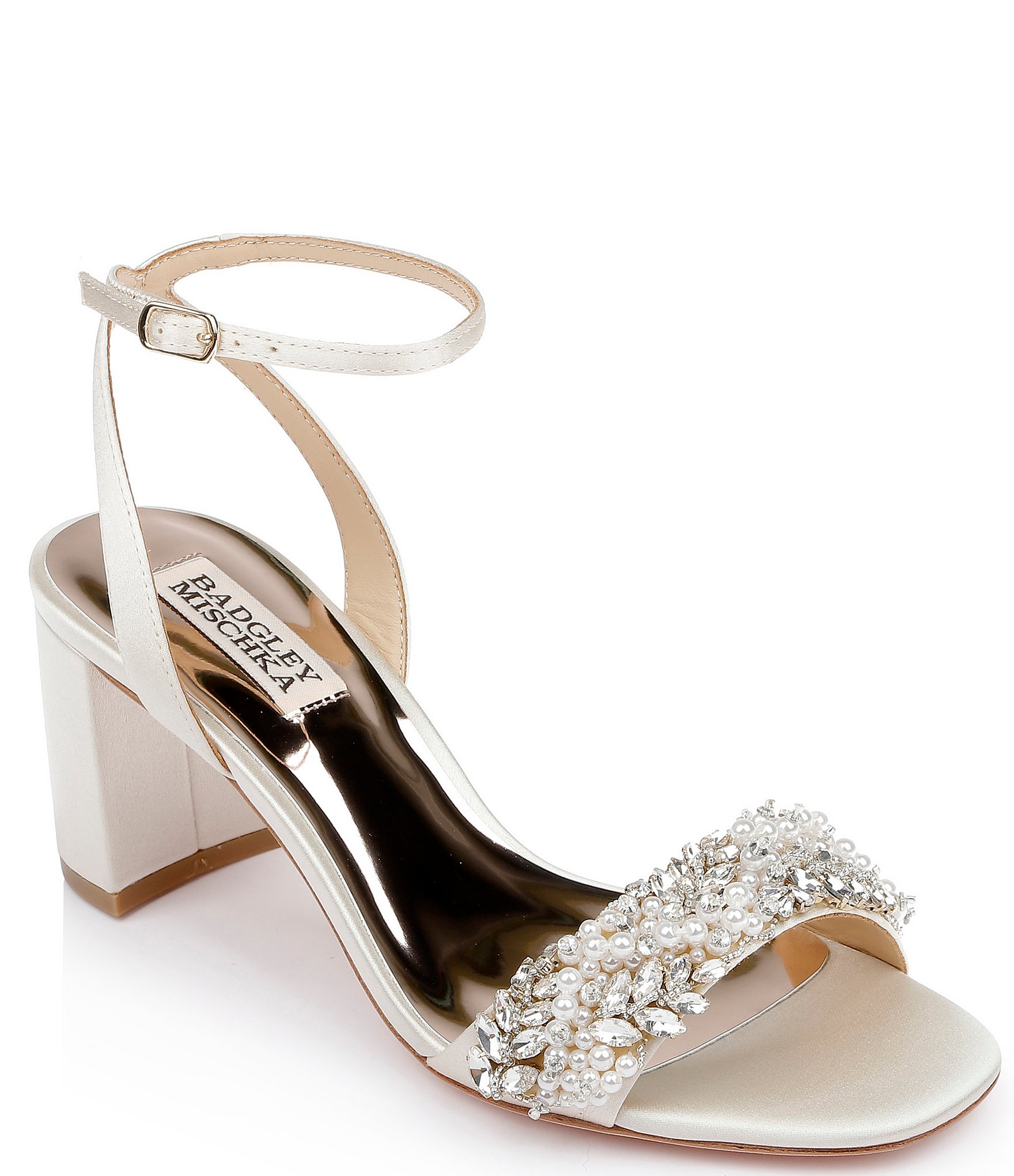 Badgley Mischka Clara Ankle Strap Jewel Embellished Satin Dress Sandals ...