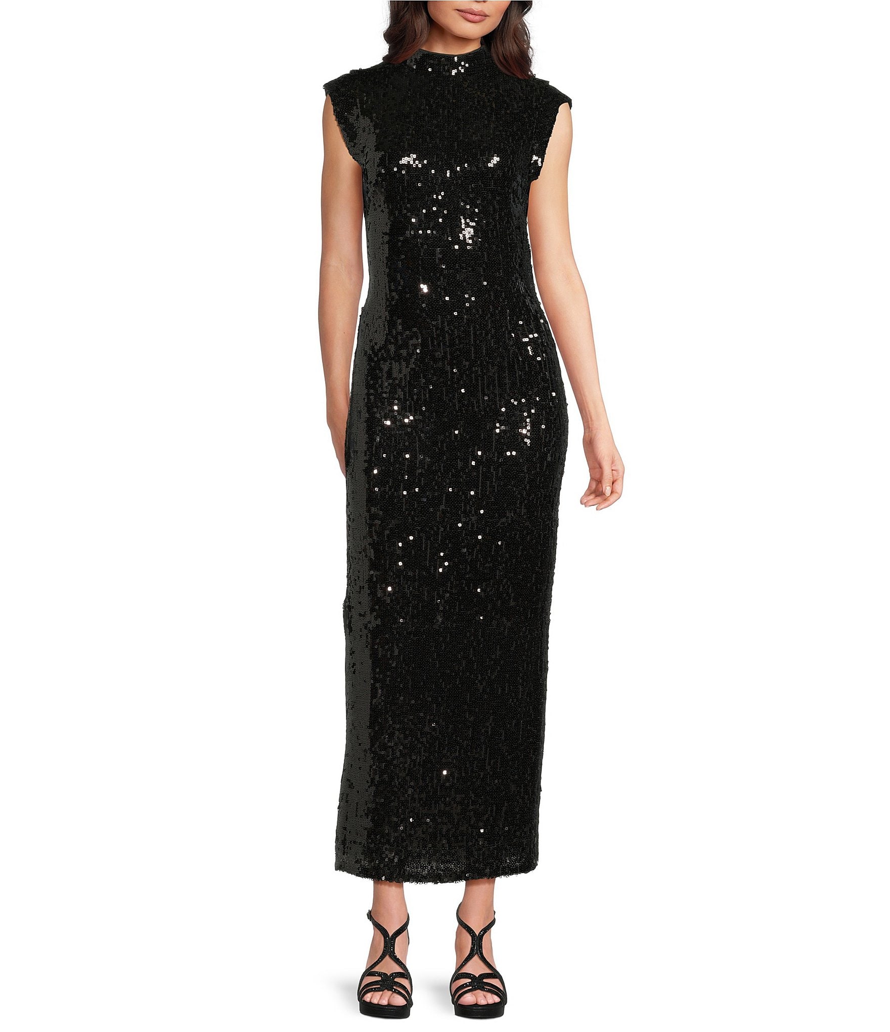 badgley mischka black sequin dress Black Sequin Mock Neck Mermaid Gown by Badgley Mischka main image 0