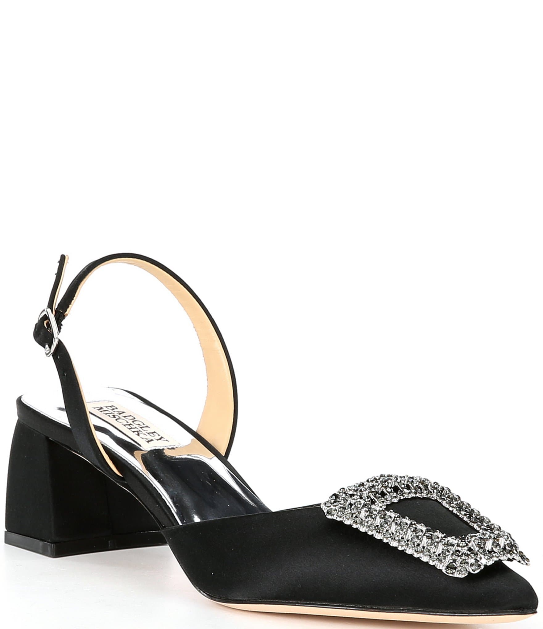 Badgley Mischka Emmie Satin Rhinestone Buckle Dress Pumps | Dillard's