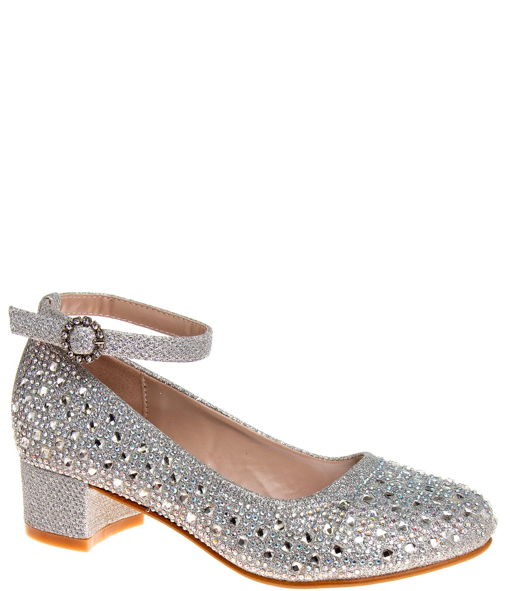 Badgley Mischka Girls' Georgina Rhinestone Covered Ankle Strap Pumps ...