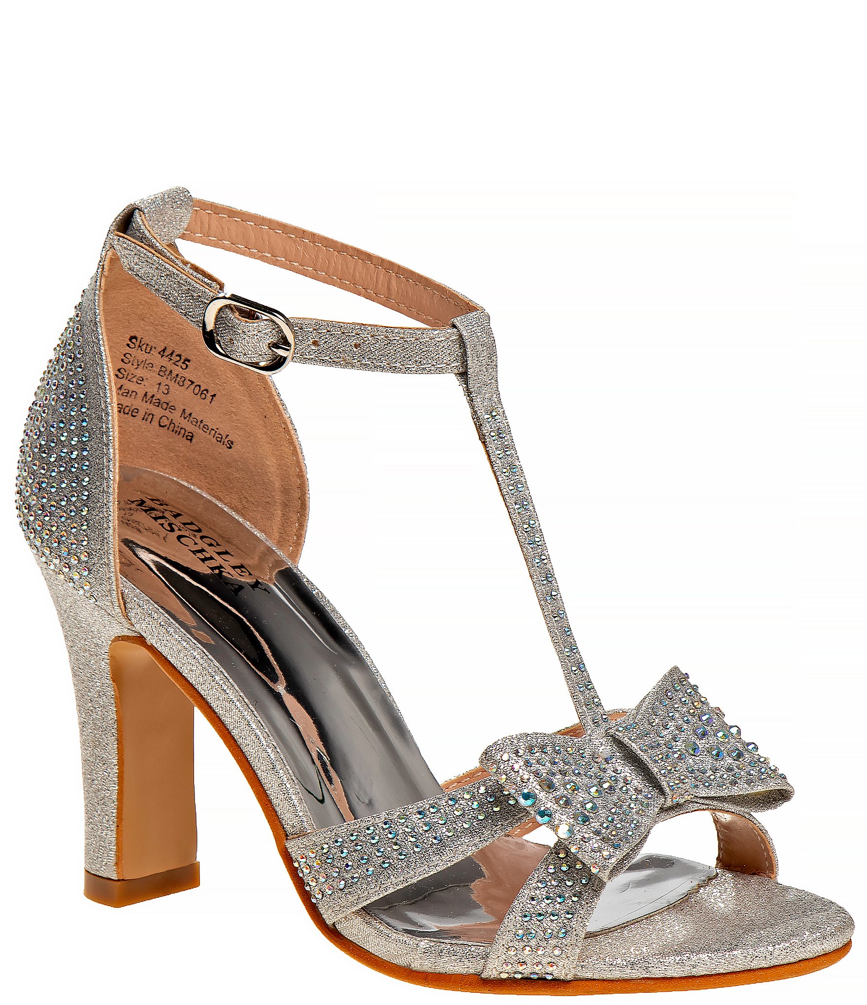 Badgley Mischka Girls' Kayla Rhinestone Bow Heel Dress Sandals (Youth) |  Dillard's