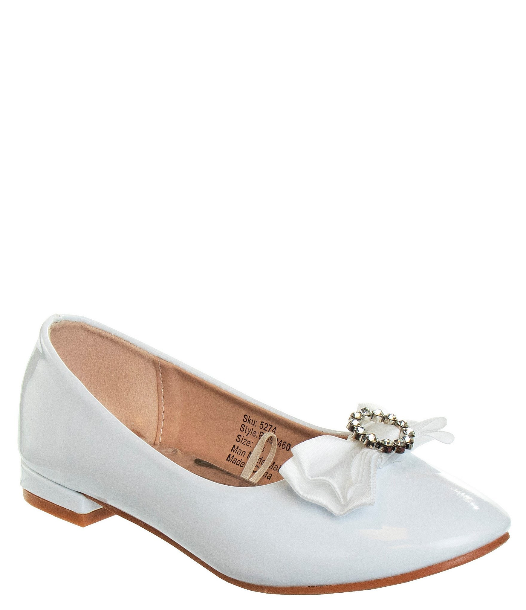 Badgley Mischka Girls' Zoey Patent Rhinestone Bow Ballerina Dress Shoes ...