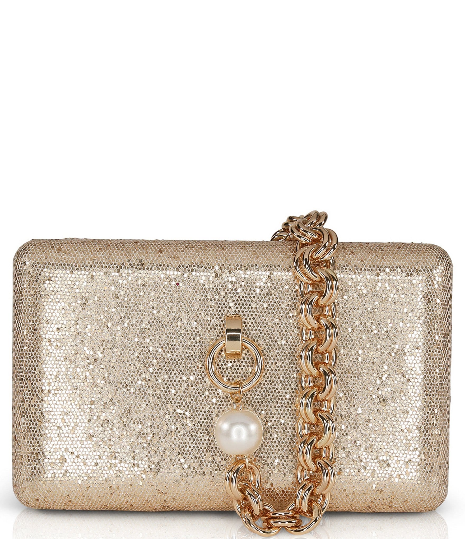 Gold Sequins Top Handle Evening Box Clutch Purse With Chain Strap
