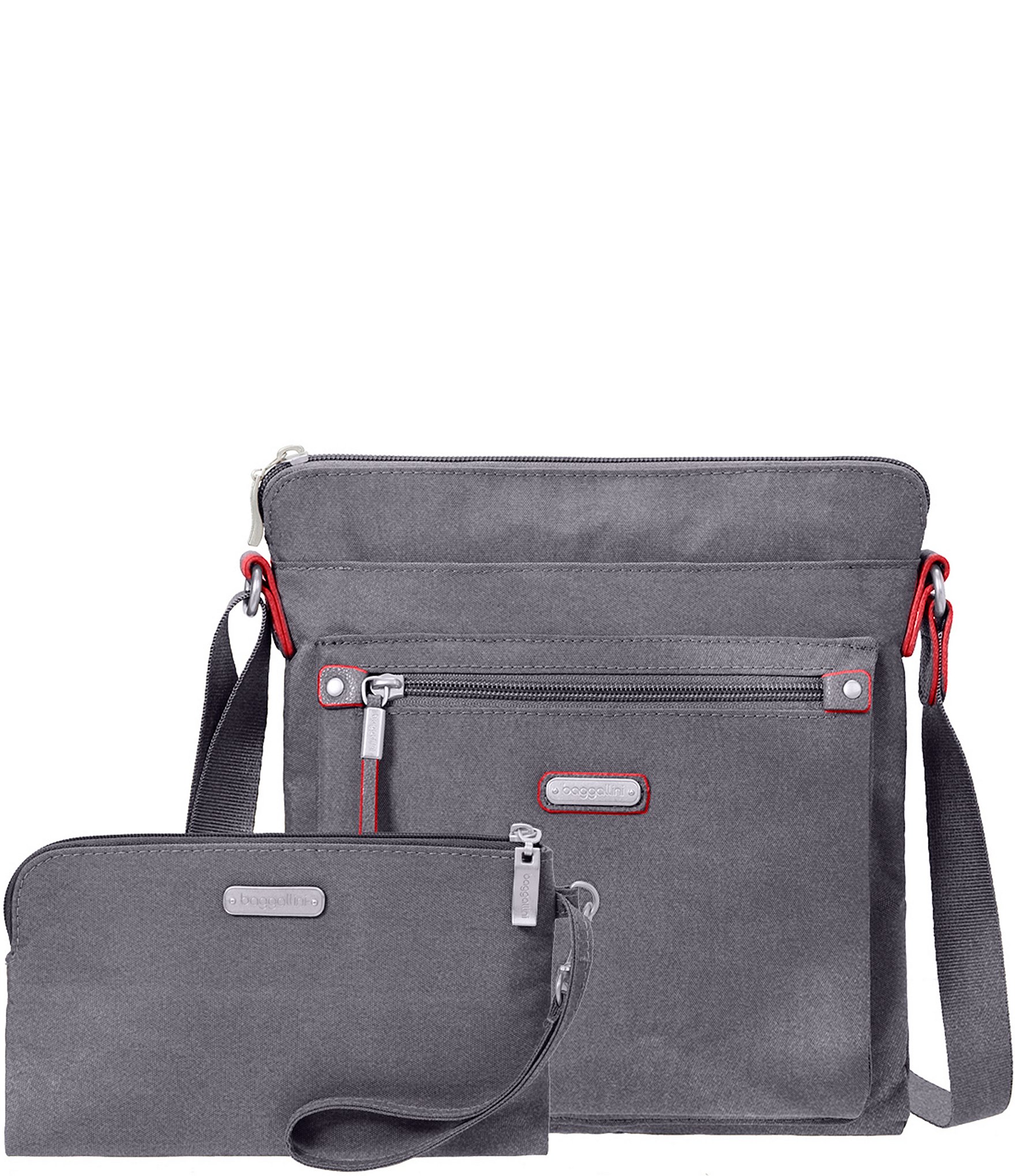 Baggallini Town Bagg Gray Lightweight Nylon Crossbody Purse Cargo RFID  Washable