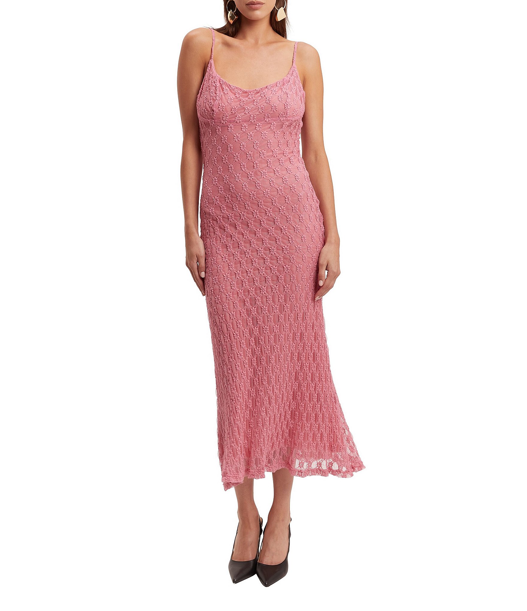 Bardot Adoni Square Neck Textured Floral Mesh Midi Slip Dress | Dillard's
