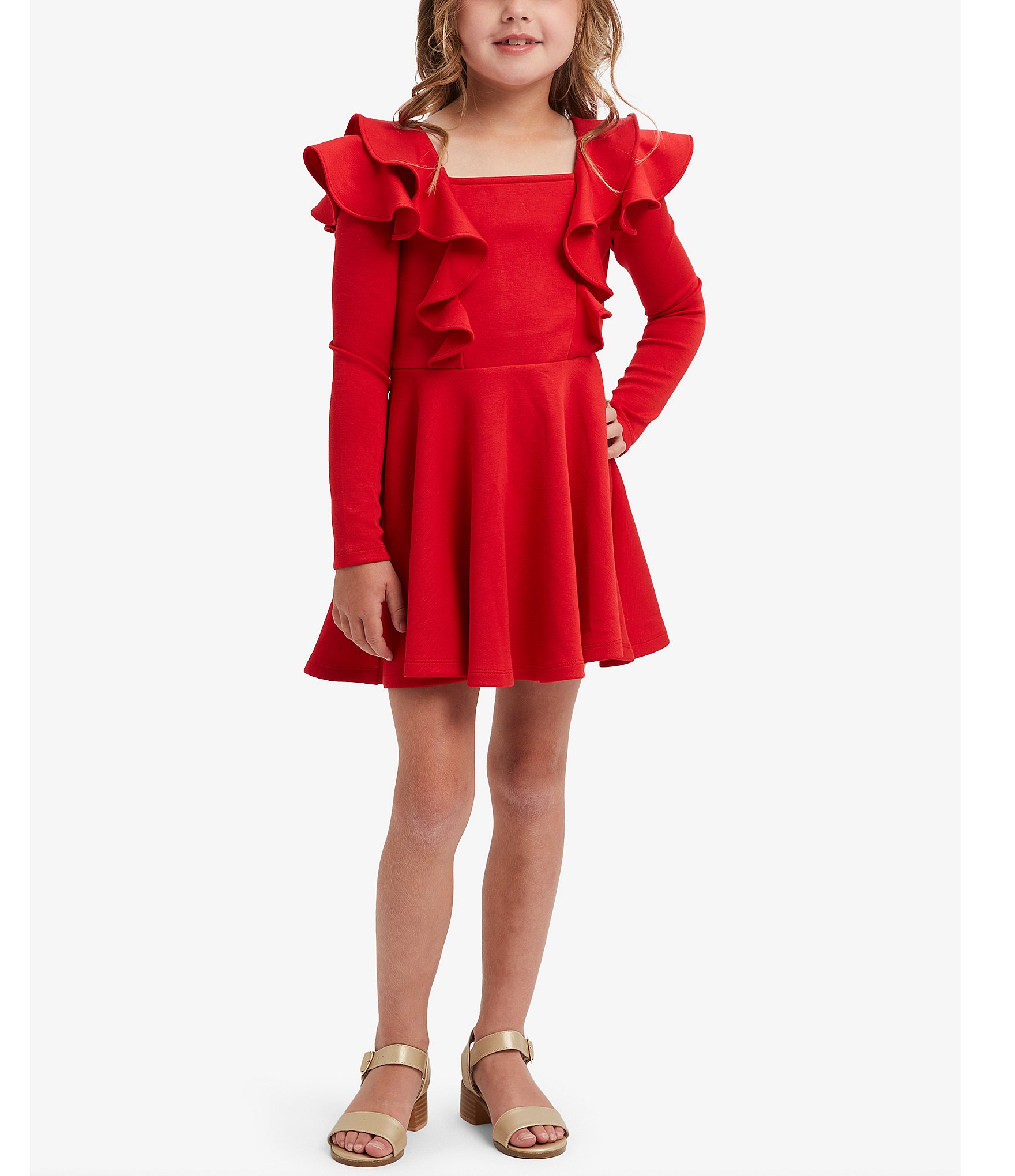 Bardot Big Girls 7 16 Long Sleeve Peyton Ruffled Detailed Ponte Dress