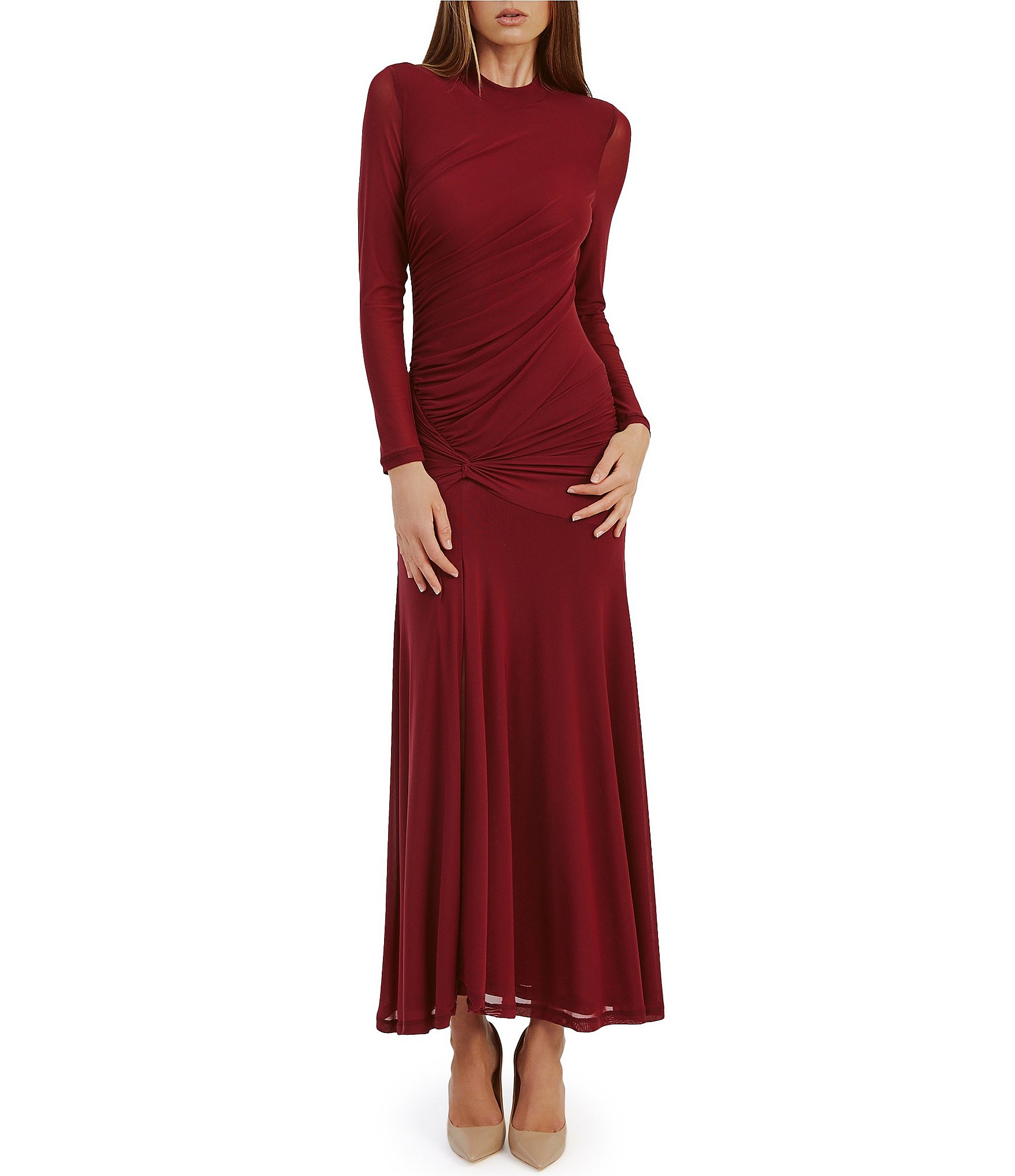 Bardot Liyana Ruched Mesh Dress Berry