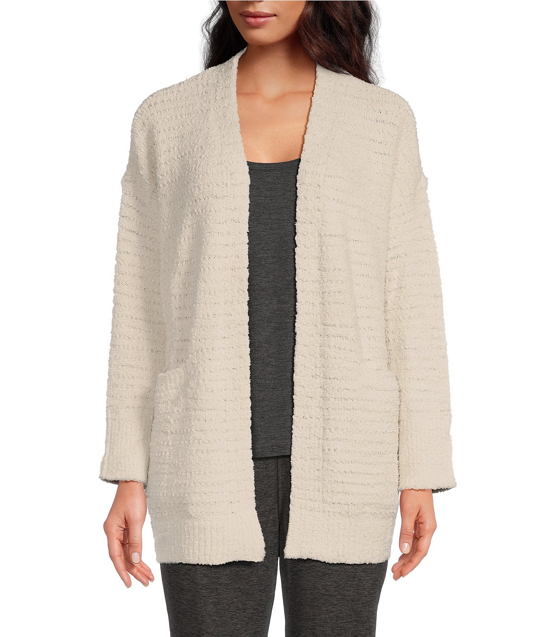 BAREFOOT DREAMS CozyChic Boucle Welt Pocket Cardi in Deep Taupe