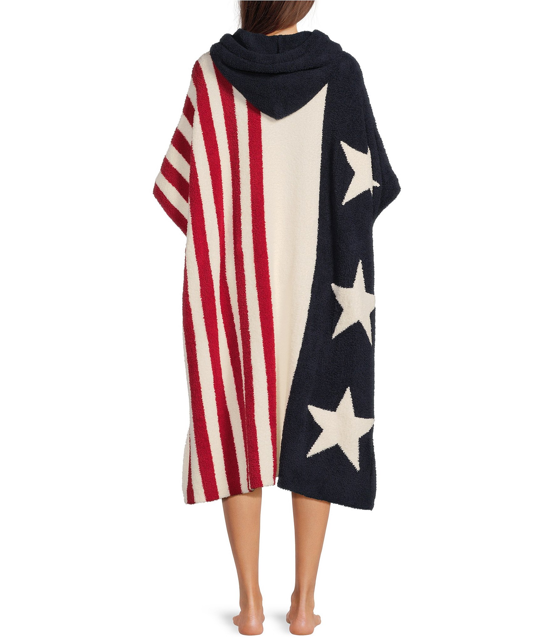 Barefoot Dreams Cozychic® Unisex Team USA Stars & Striped Ribbed 3/4 Sleeve Drawstring Hooded Cozy®Poncho