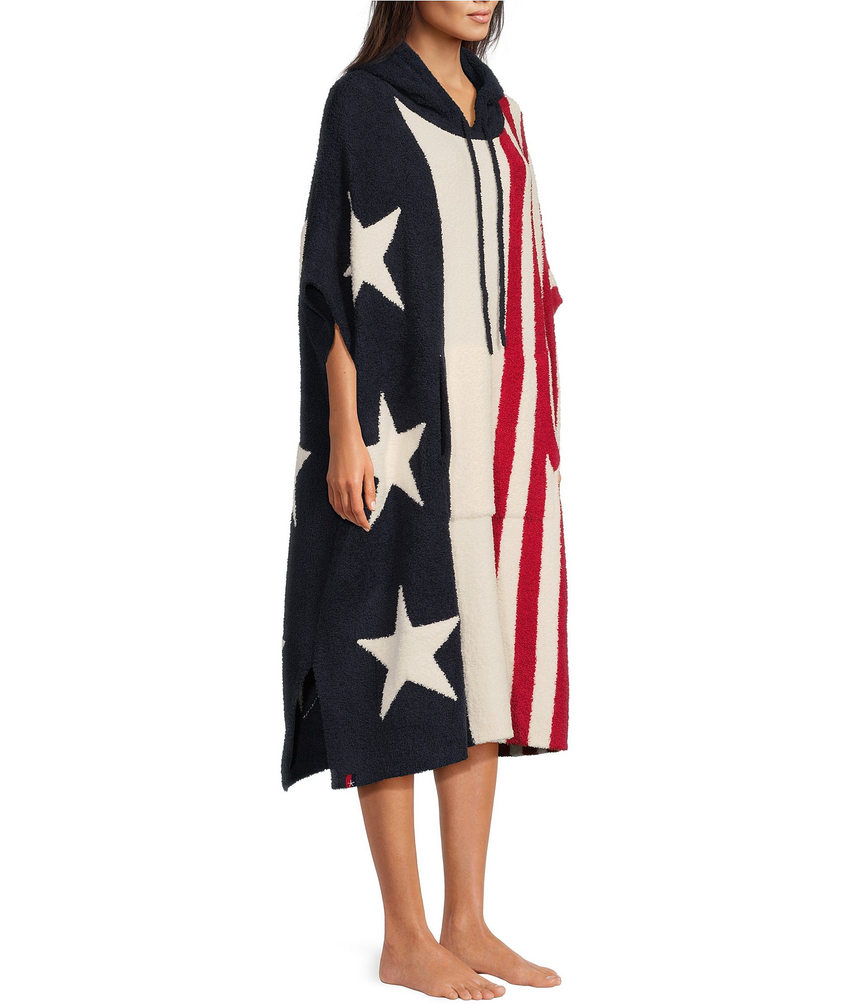 Barefoot Dreams Cozychic® Unisex Team USA Stars & Striped Ribbed 3/4 Sleeve Drawstring Hooded Cozy®Poncho