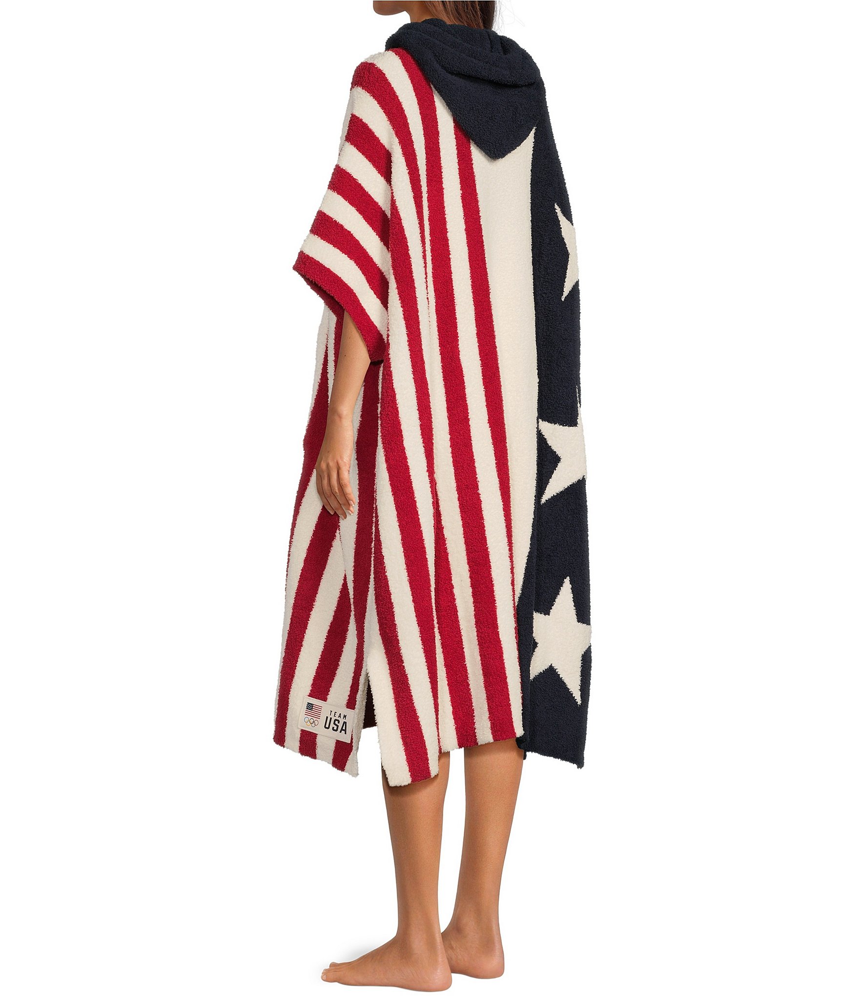 Barefoot Dreams Cozychic® Unisex Team USA Stars & Striped Ribbed 3/4 Sleeve Drawstring Hooded Cozy®Poncho