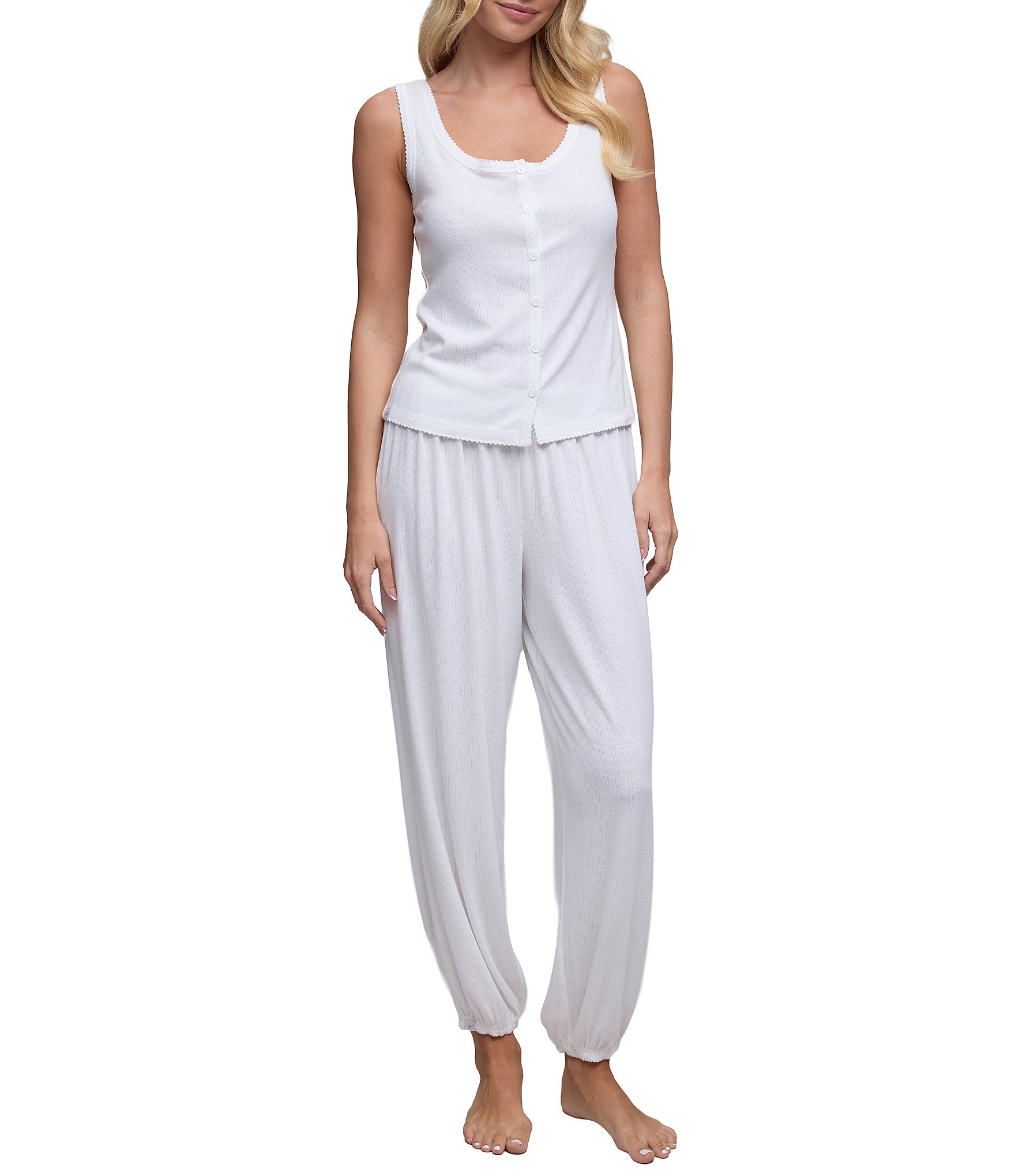 Barefoot Dreams Sleeveless Scoop Neckline Pointelle Coordinating Sleep Set
