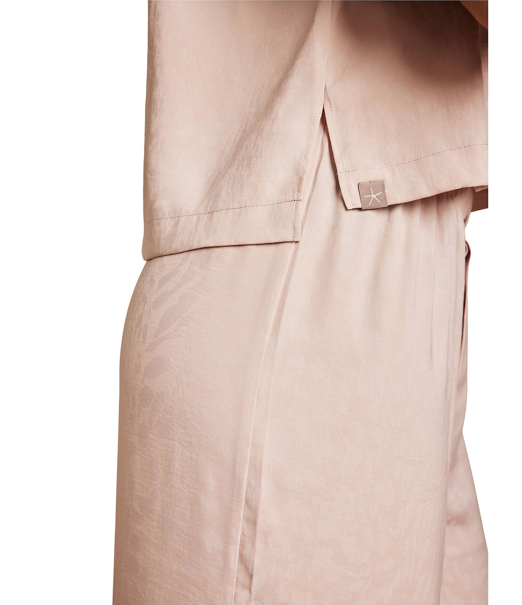 Barefoot Dreams Washed Satin Notch Collar Jacquard 3/4 Sleeve Coordinating Cropped Sleep Top