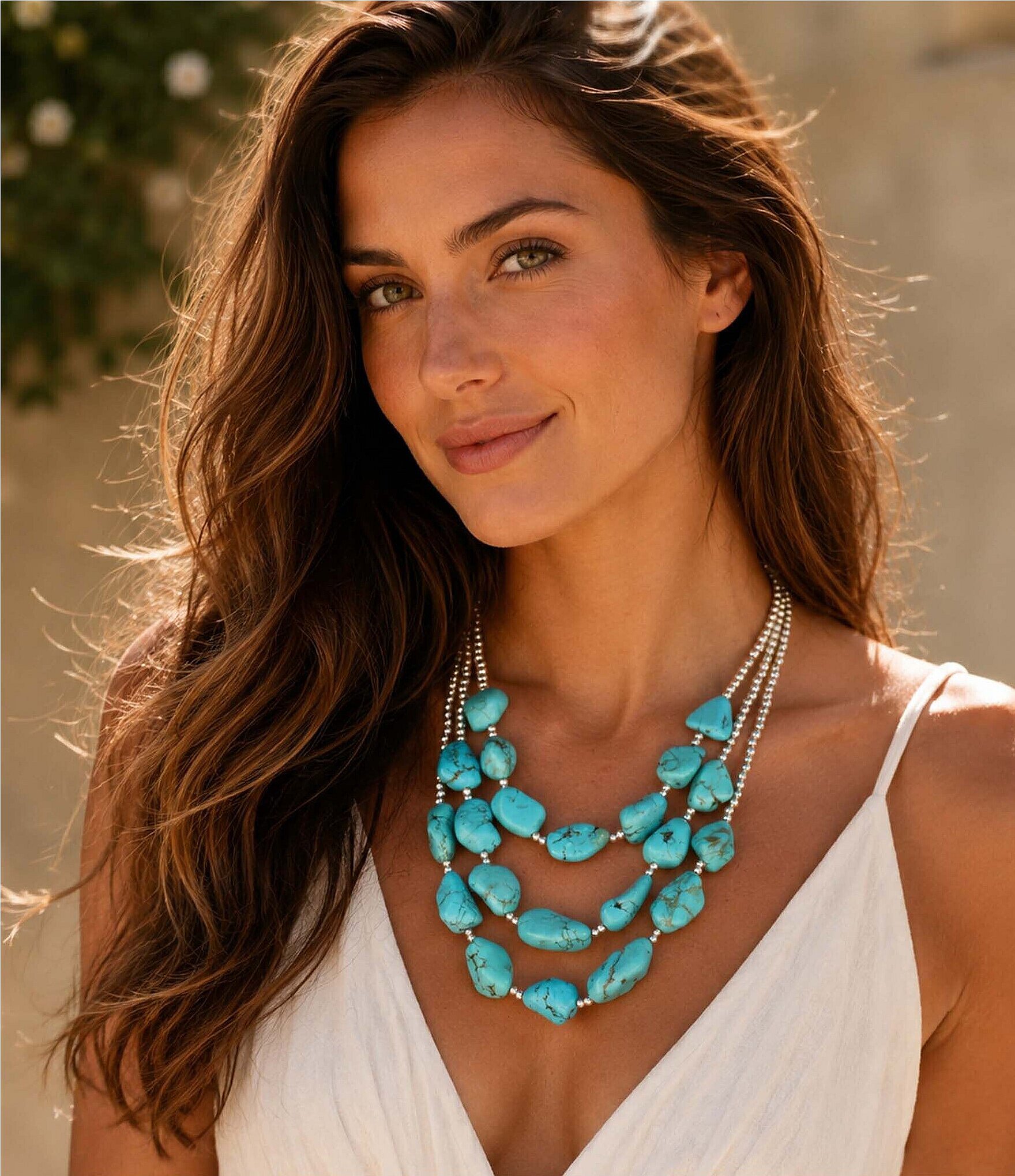 Barse Big Sky Silver and Magnesite Statement Necklace