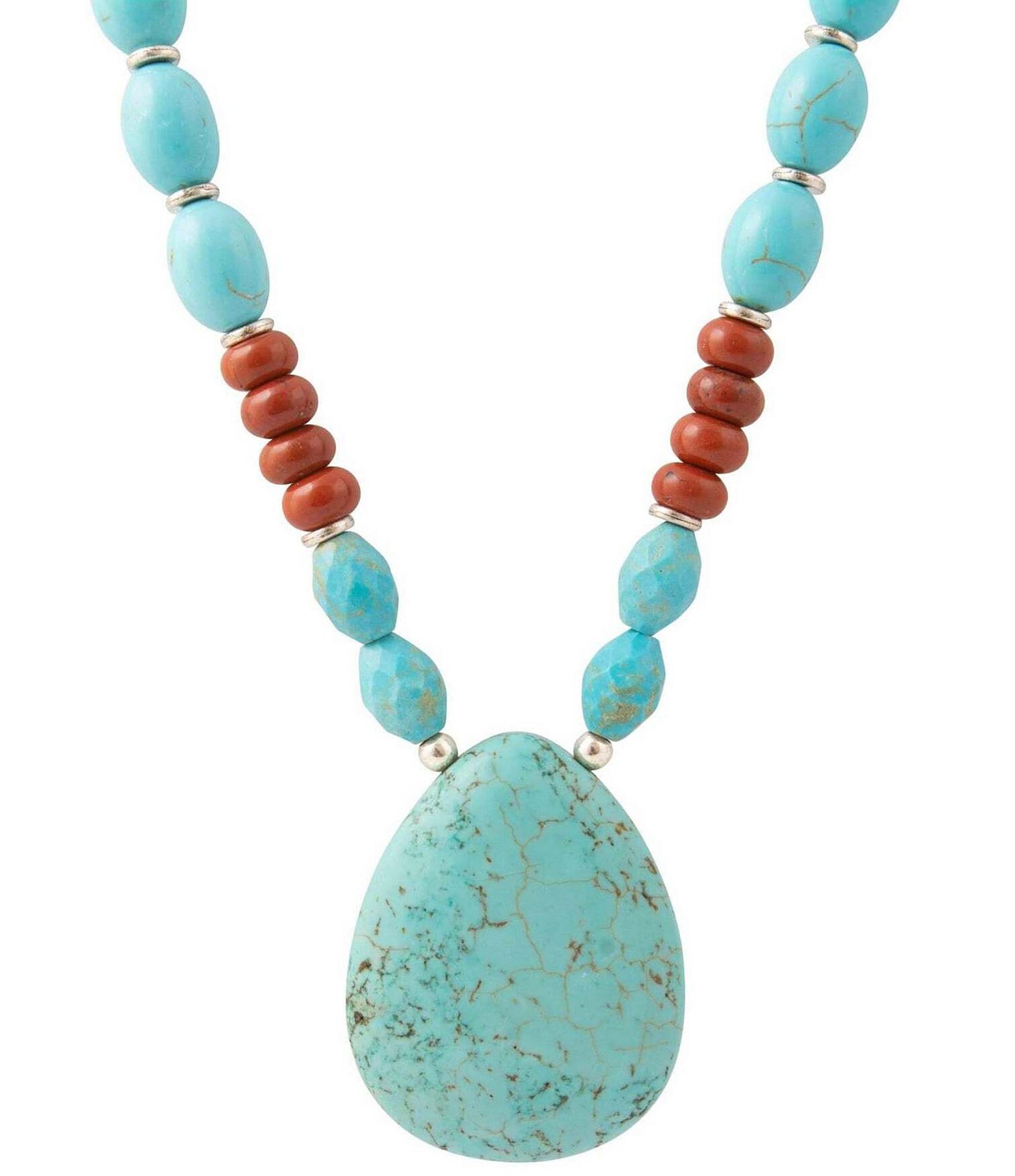 Barse Red Canyon Collection Silver, Jasper and Magnesite Long Pendant Necklace