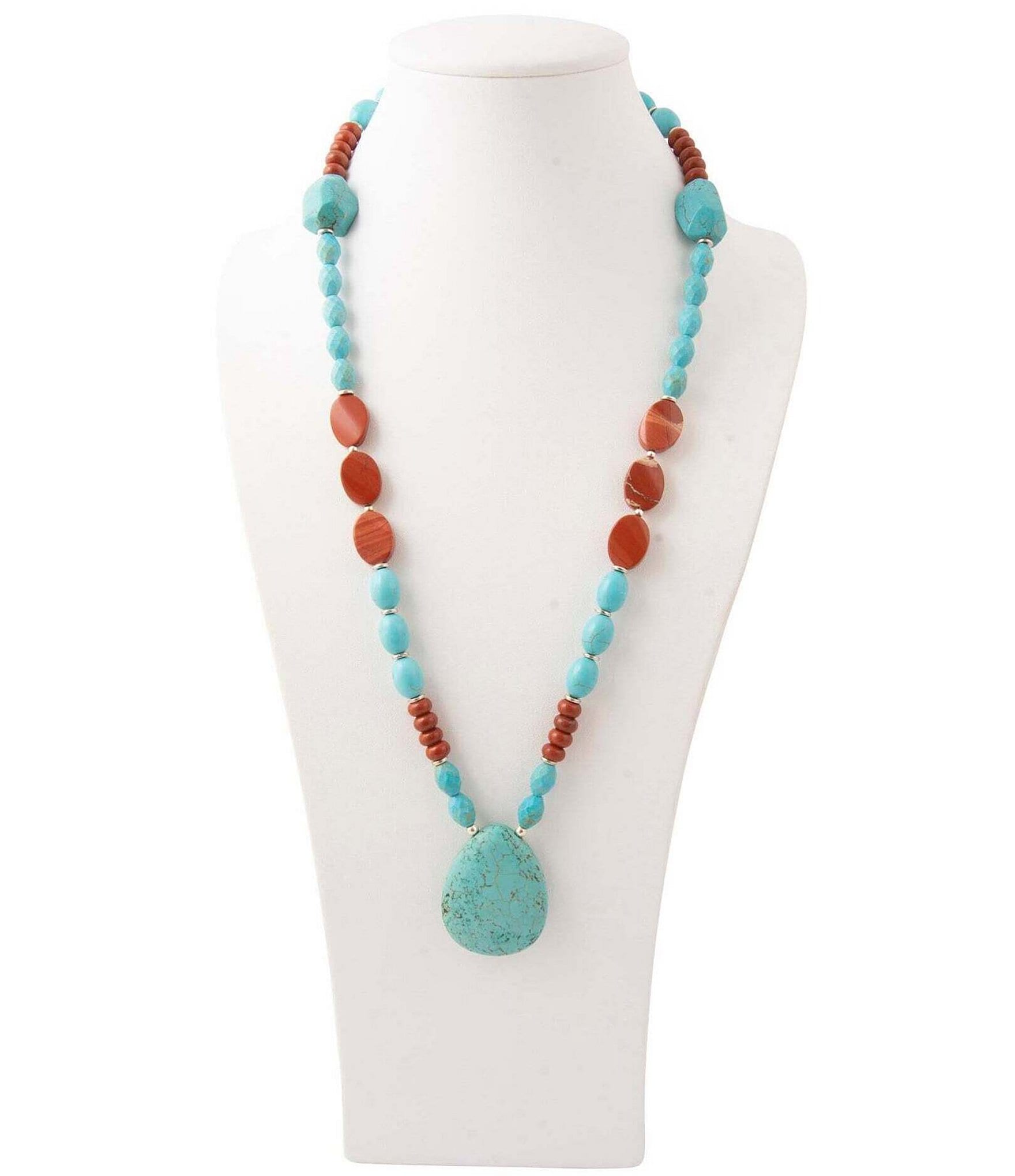 Barse Red Canyon Collection Silver, Jasper and Magnesite Long Pendant Necklace