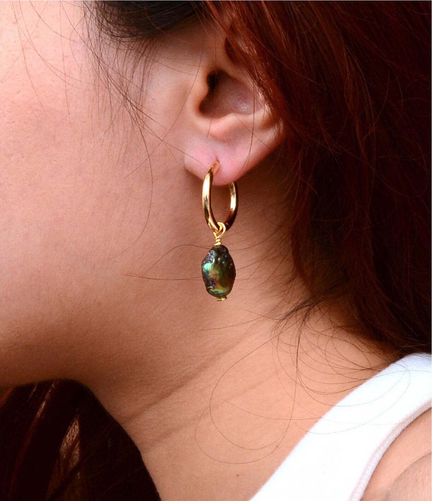 Barse Abalone Hoop Drop Earrings