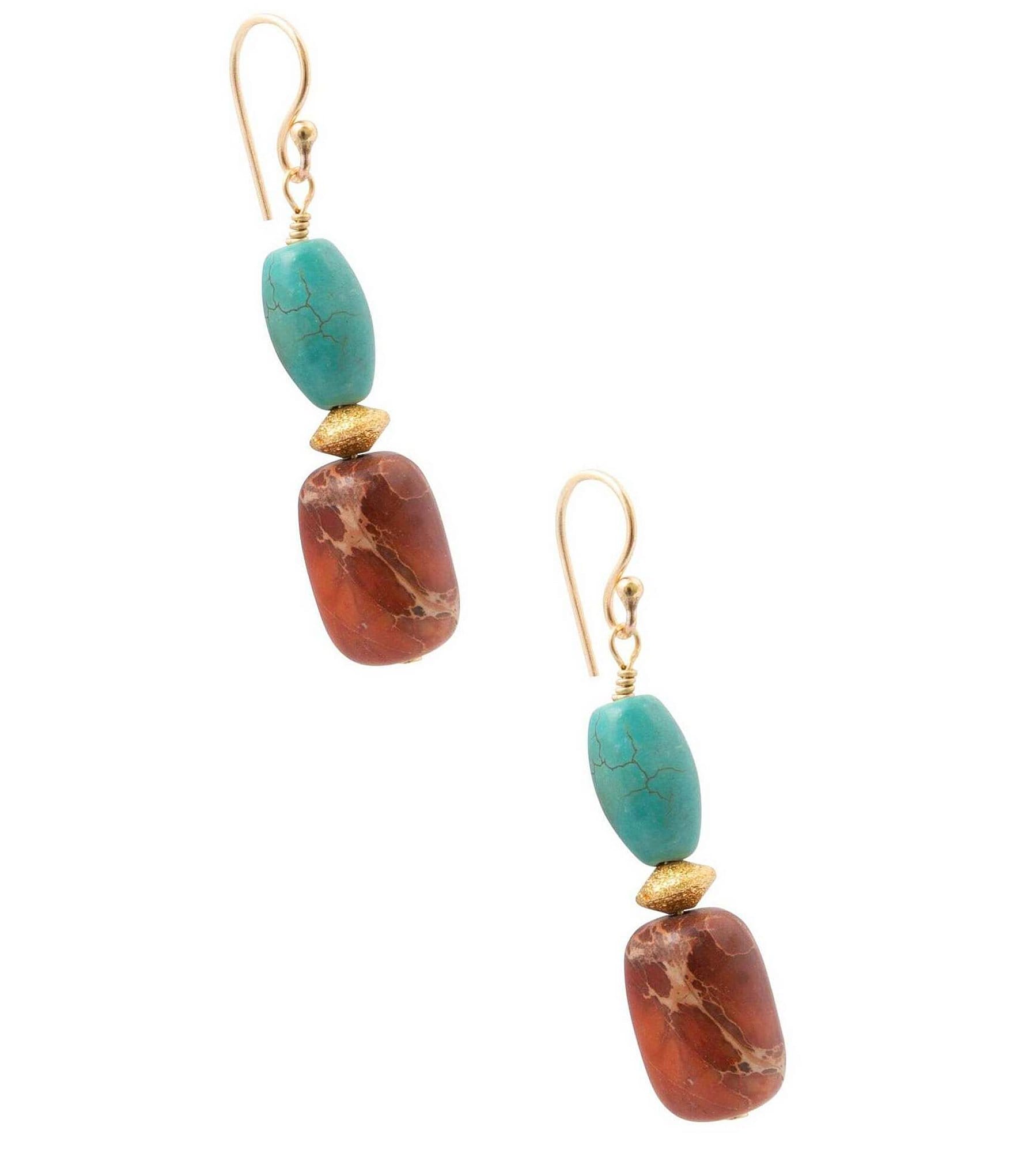 Barse Adobe Sunset Golden And Genuine Stone Drop Earrings
