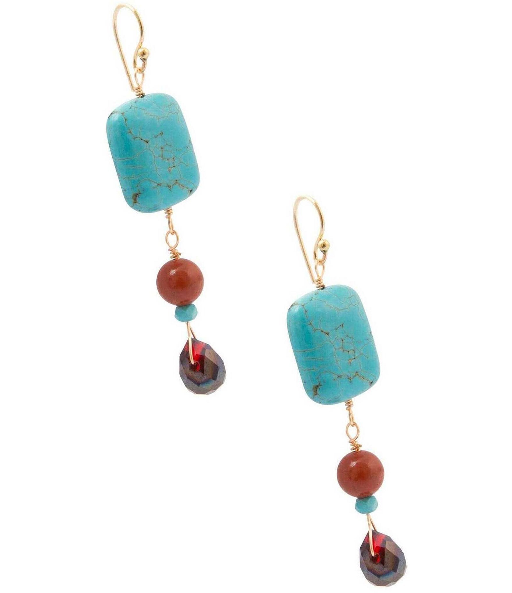 Barse Adobe Sunset Golden and Genuine Stone Linear Earrings