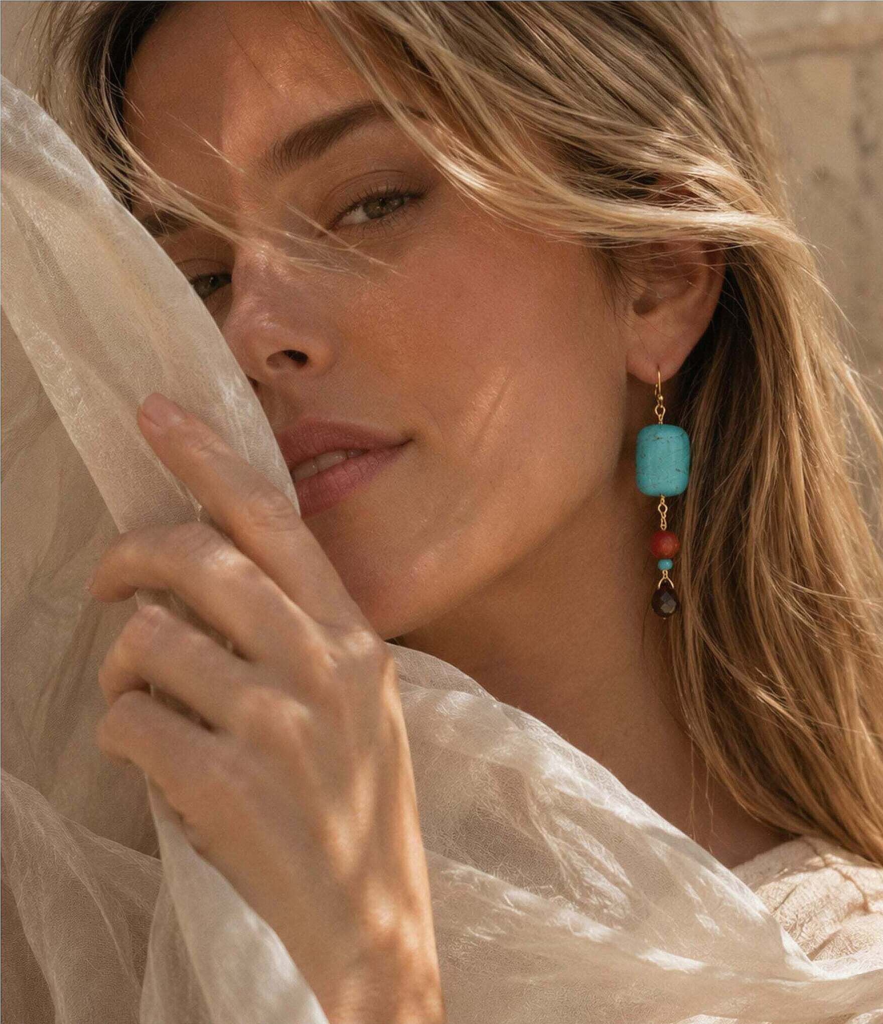Barse Adobe Sunset Golden and Genuine Stone Linear Earrings
