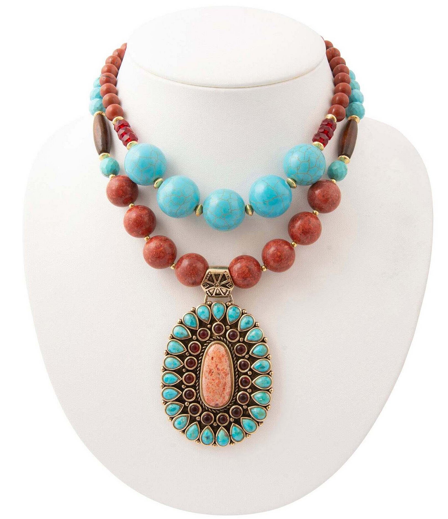 Barse Adobe Sunset Golden Genuine Stone Beaded Statement Necklace