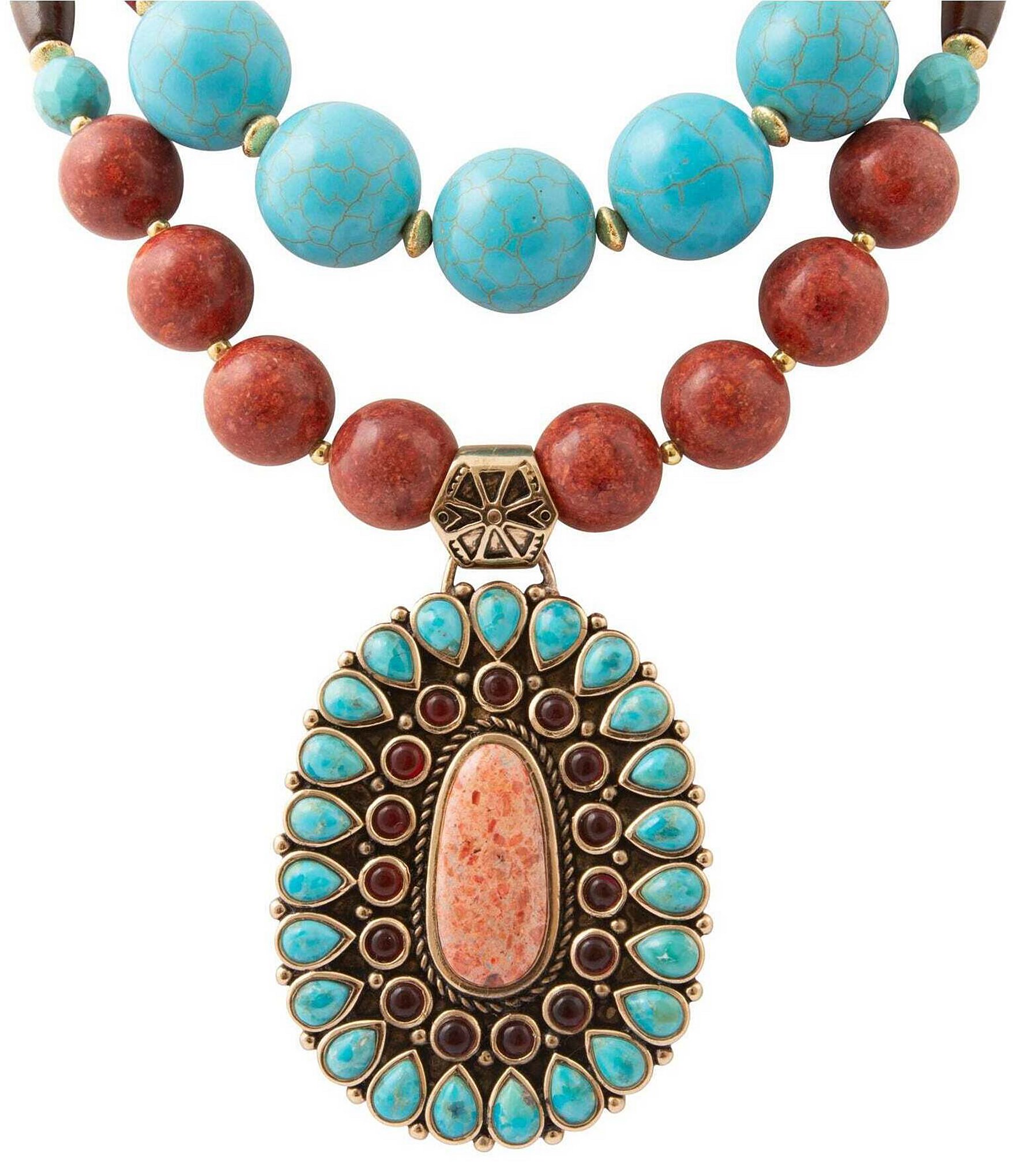 Barse Adobe Sunset Golden Genuine Stone Beaded Statement Necklace