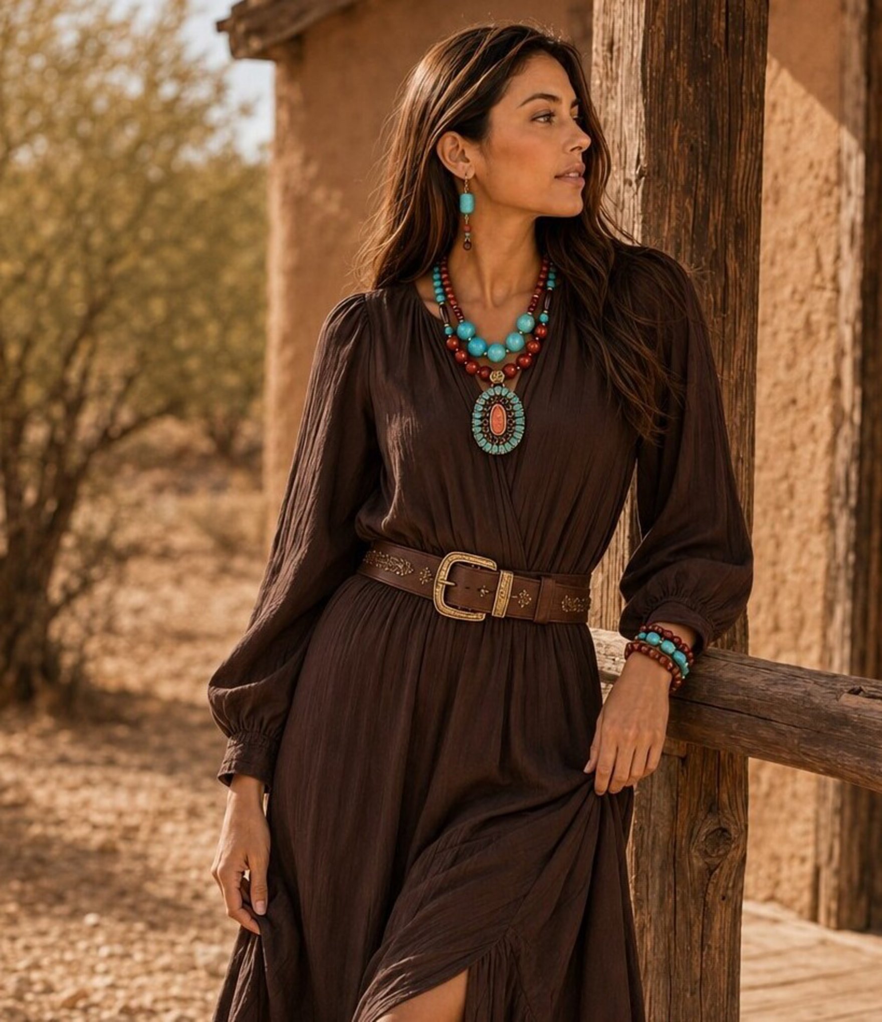 Barse Adobe Sunset Golden Genuine Stone Beaded Statement Necklace