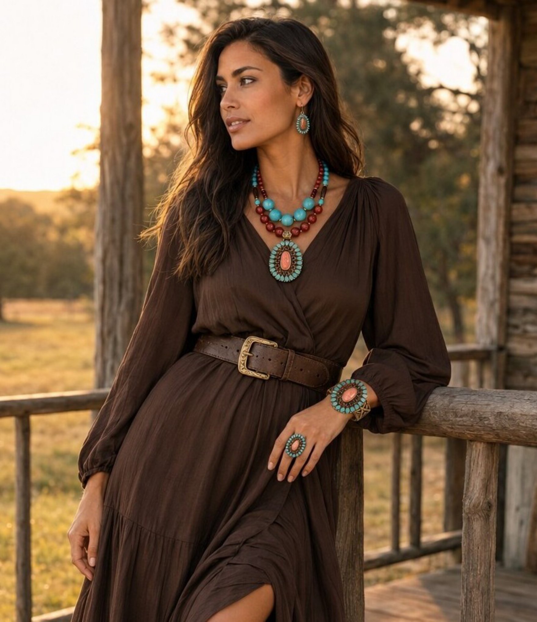 Barse Adobe Sunset Golden Genuine Stone Beaded Statement Necklace