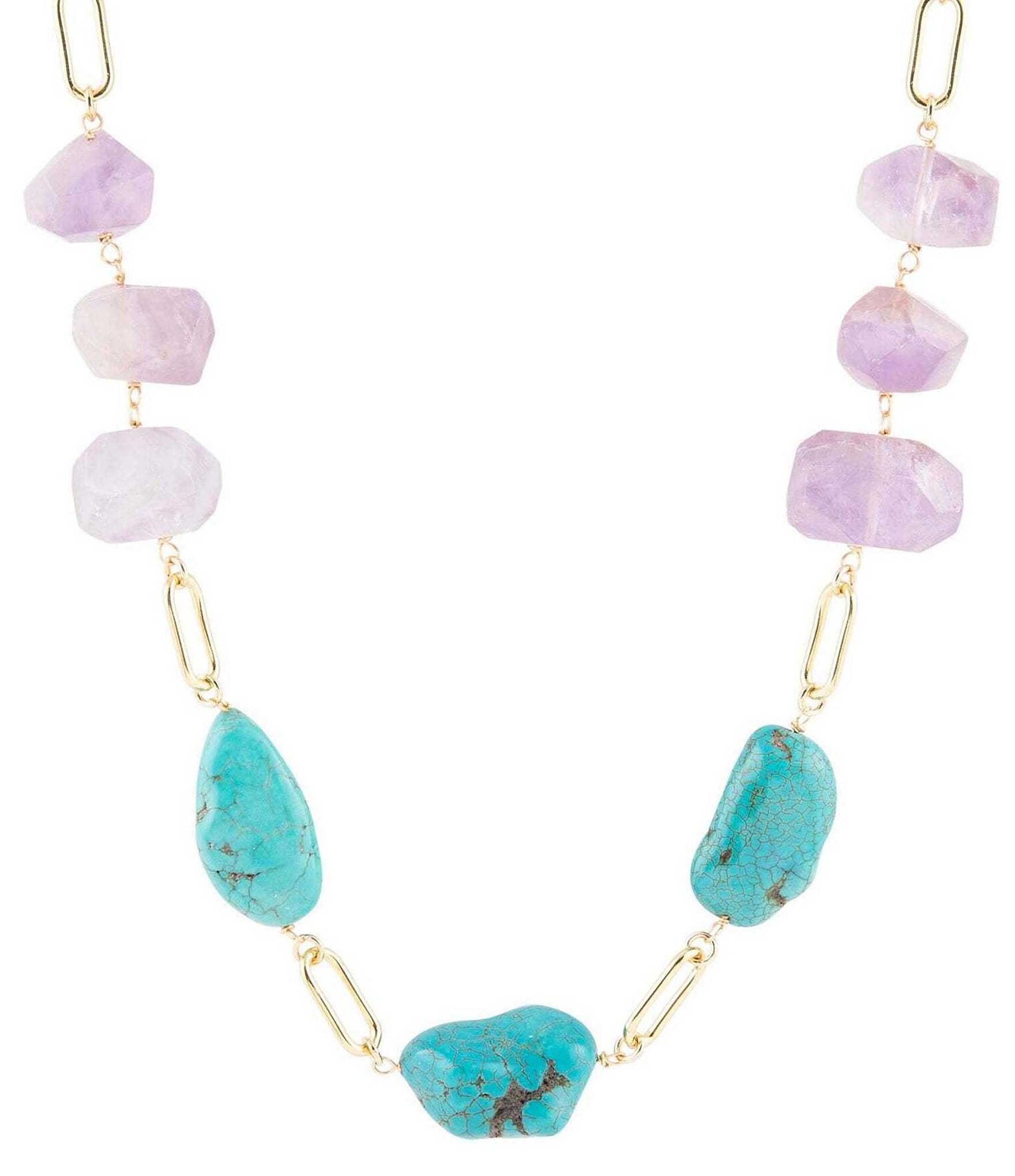 Barse Amethyst, Agate and Magnesite Genuine Stone Short Pendant Necklace