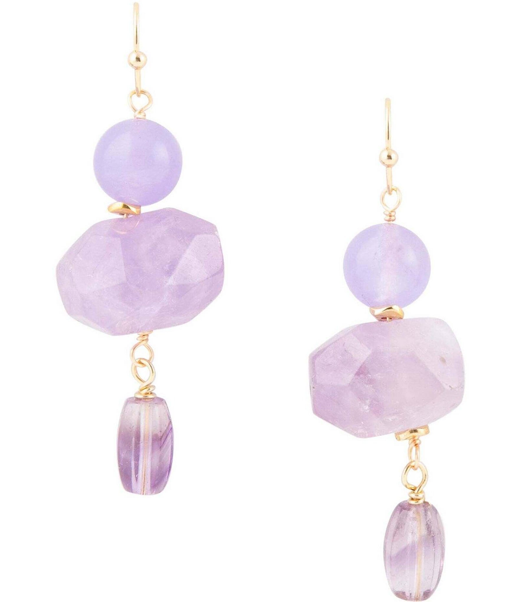 Barse Amethyst and Jade Genuine Stone Drop Earrings