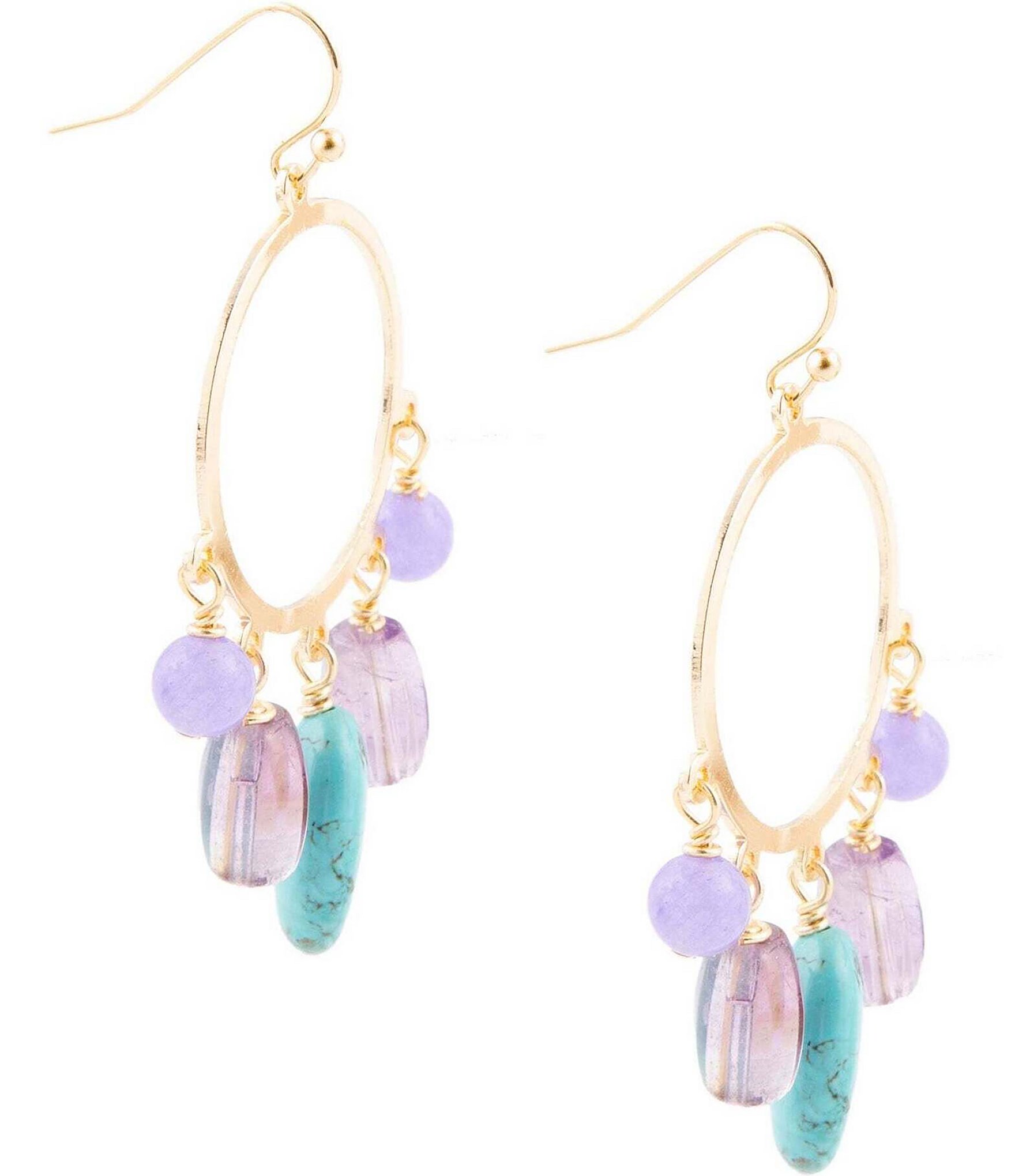 Barse Amethyst, Jade and Magnesite Genuine Stone Chandelier Earrings