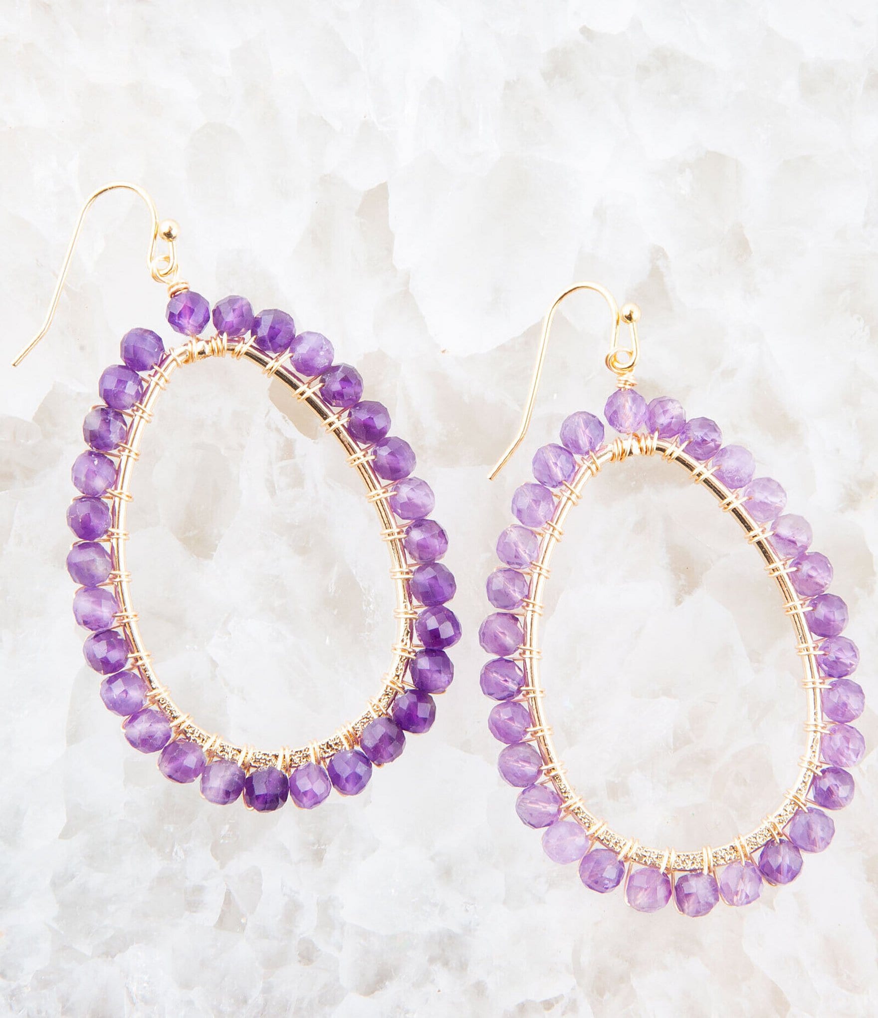 Barse Amethyst Teardrop Bead Genuine Stone Orbital Earrings