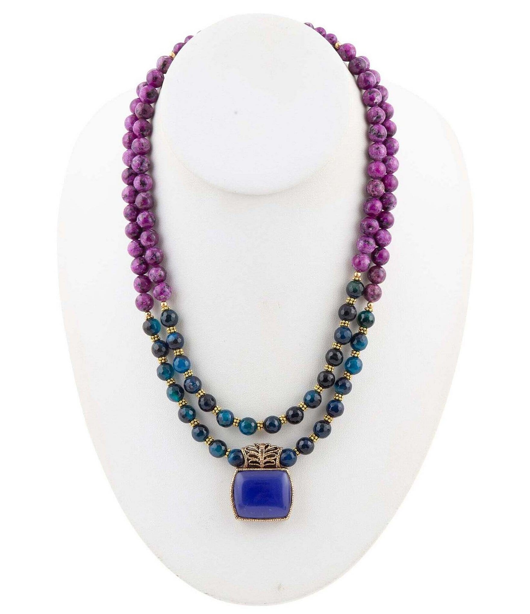 Barse Blue Agate and Purple Turquoise Short Pendant Necklace