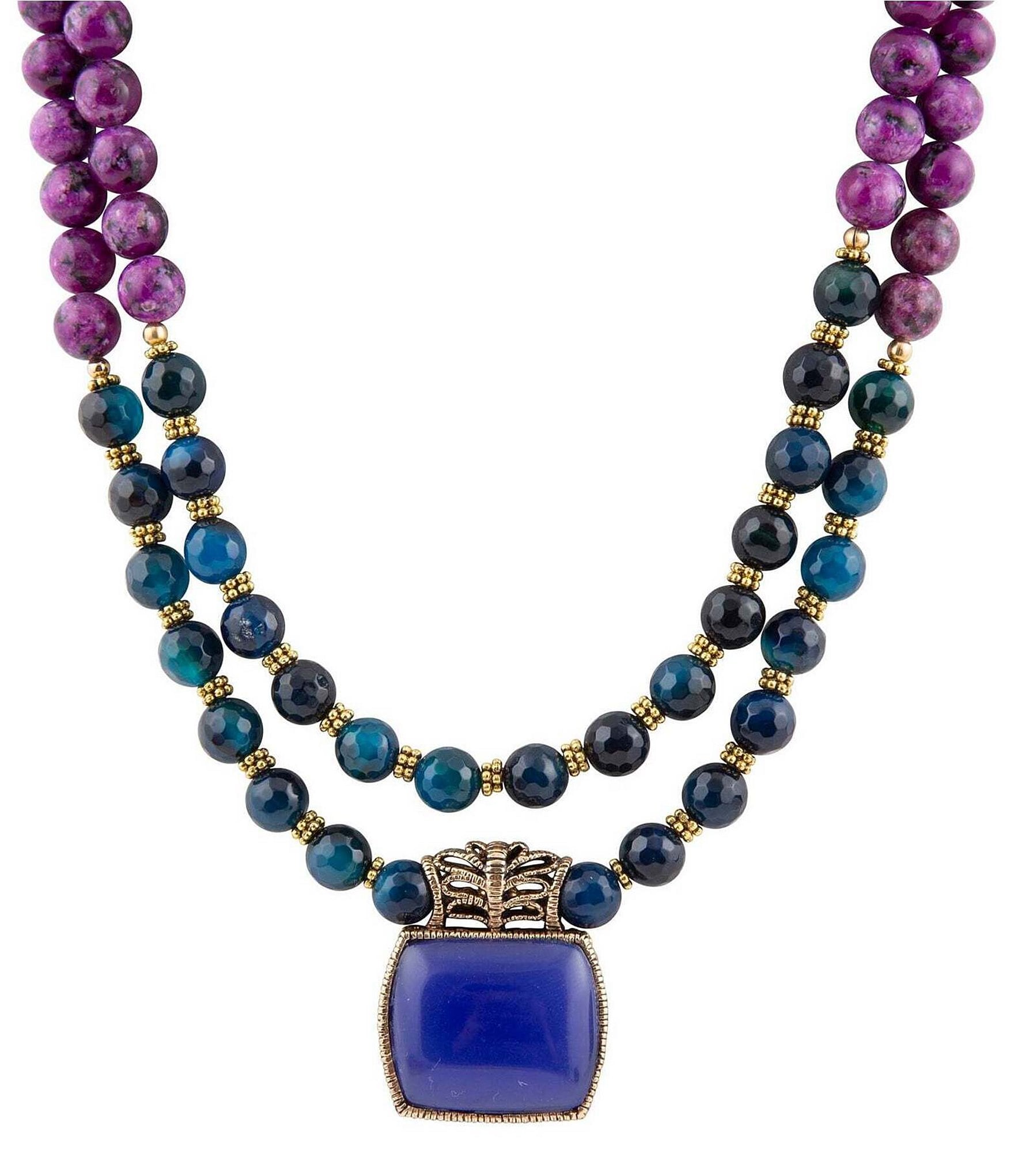 Barse Blue Agate and Purple Turquoise Short Pendant Necklace