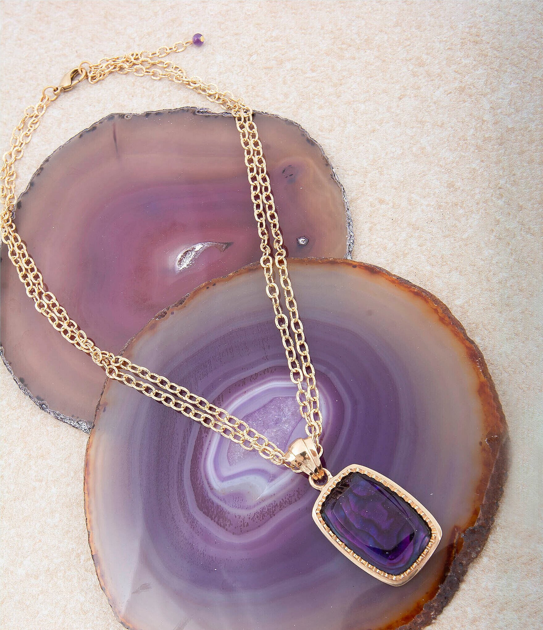 Barse Bronze, Abalone and Amethyst Moonlit Tide Short Pendant Necklace