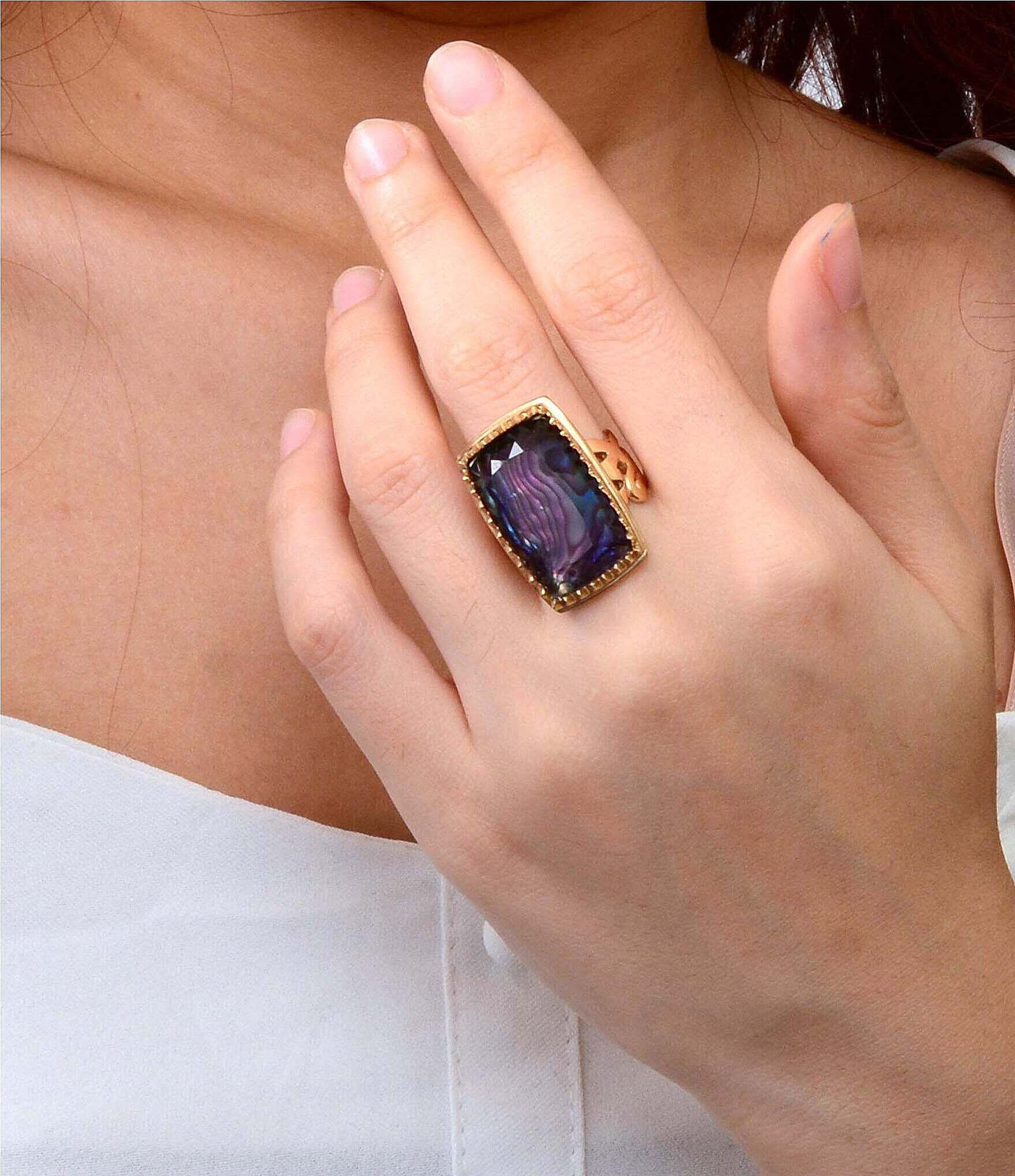Barse Bronze, Abalone and Amethyst Moonlit Tide Statement Ring