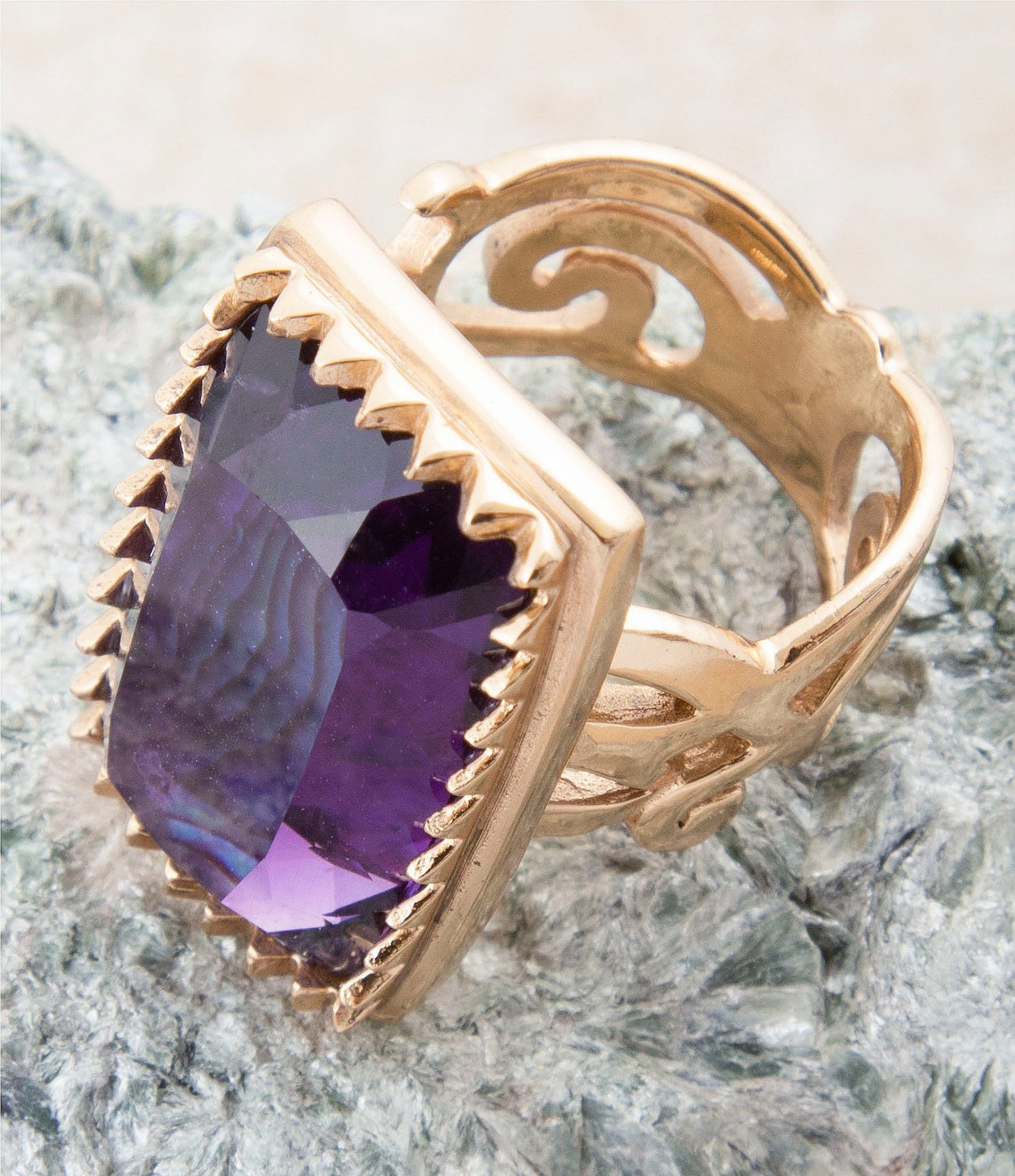Barse Bronze, Abalone and Amethyst Moonlit Tide Statement Ring