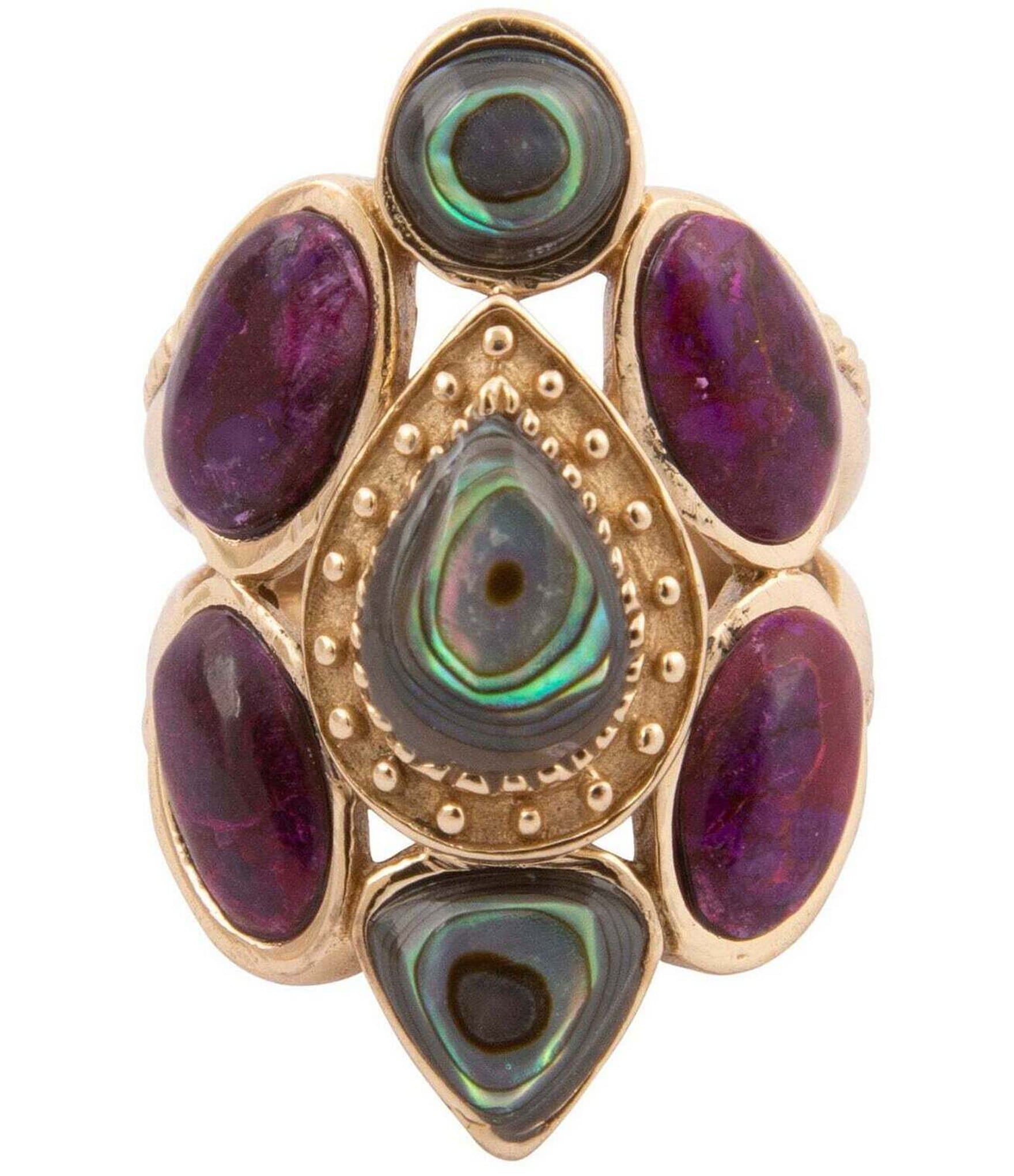 Barse Bronze Abalone and Purple Turquoise Serenia Statement Ring