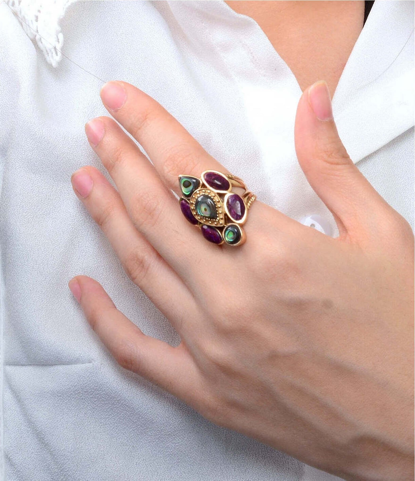 Barse Bronze Abalone and Purple Turquoise Serenia Statement Ring