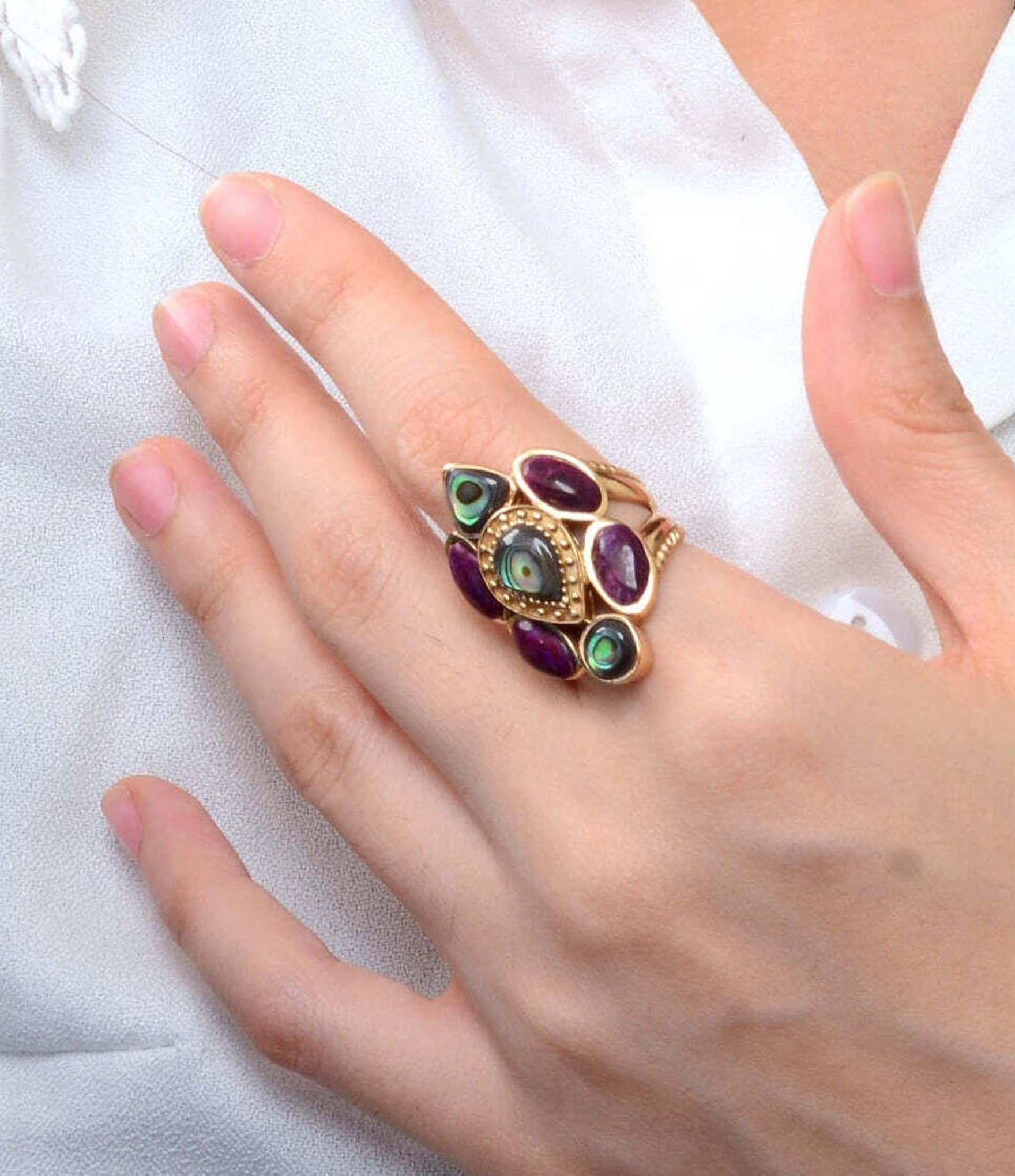 Barse Bronze Abalone and Purple Turquoise Serenia Statement Ring