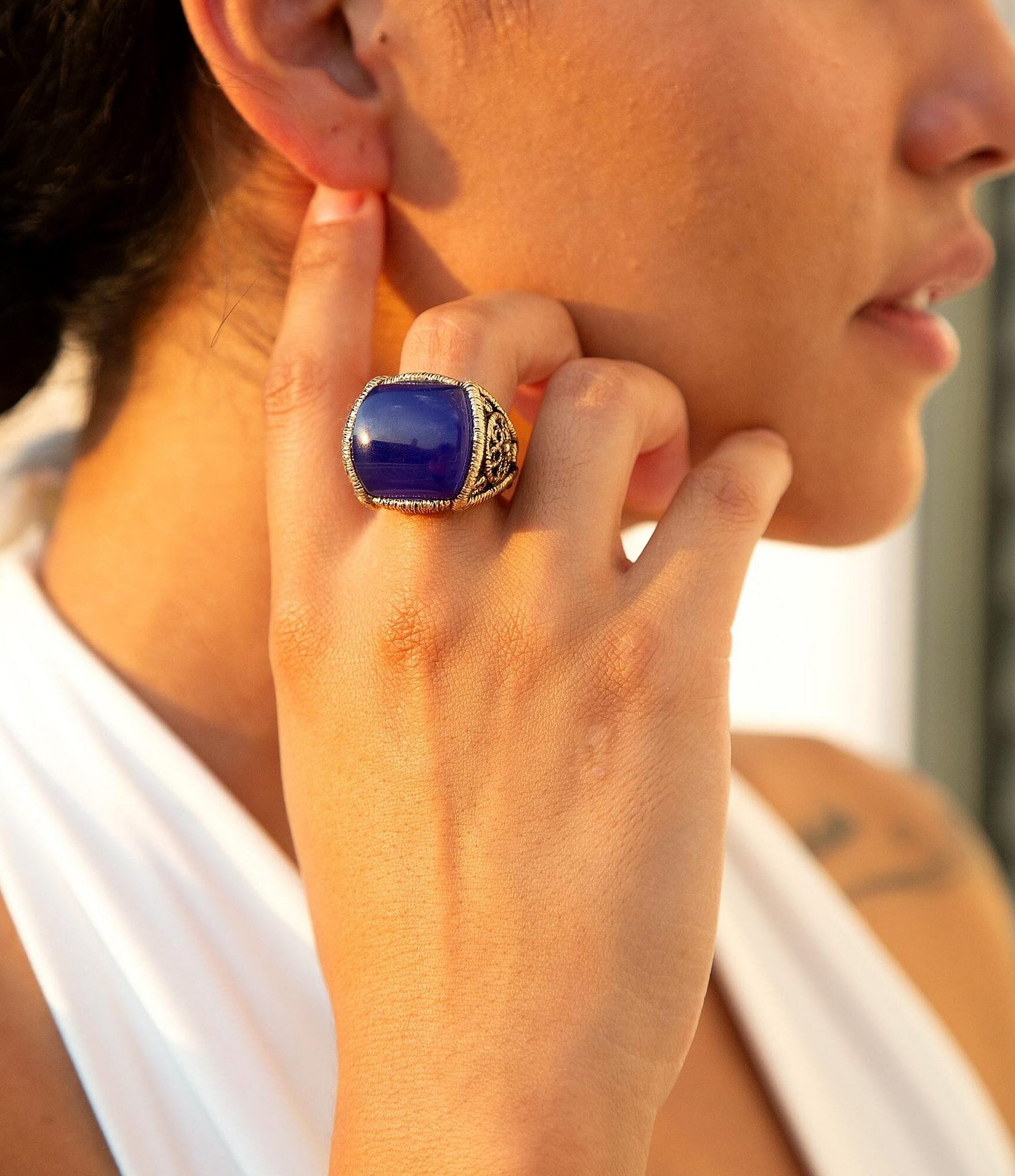 Barse Bronze and Blue Genuine Agate Statement Ring