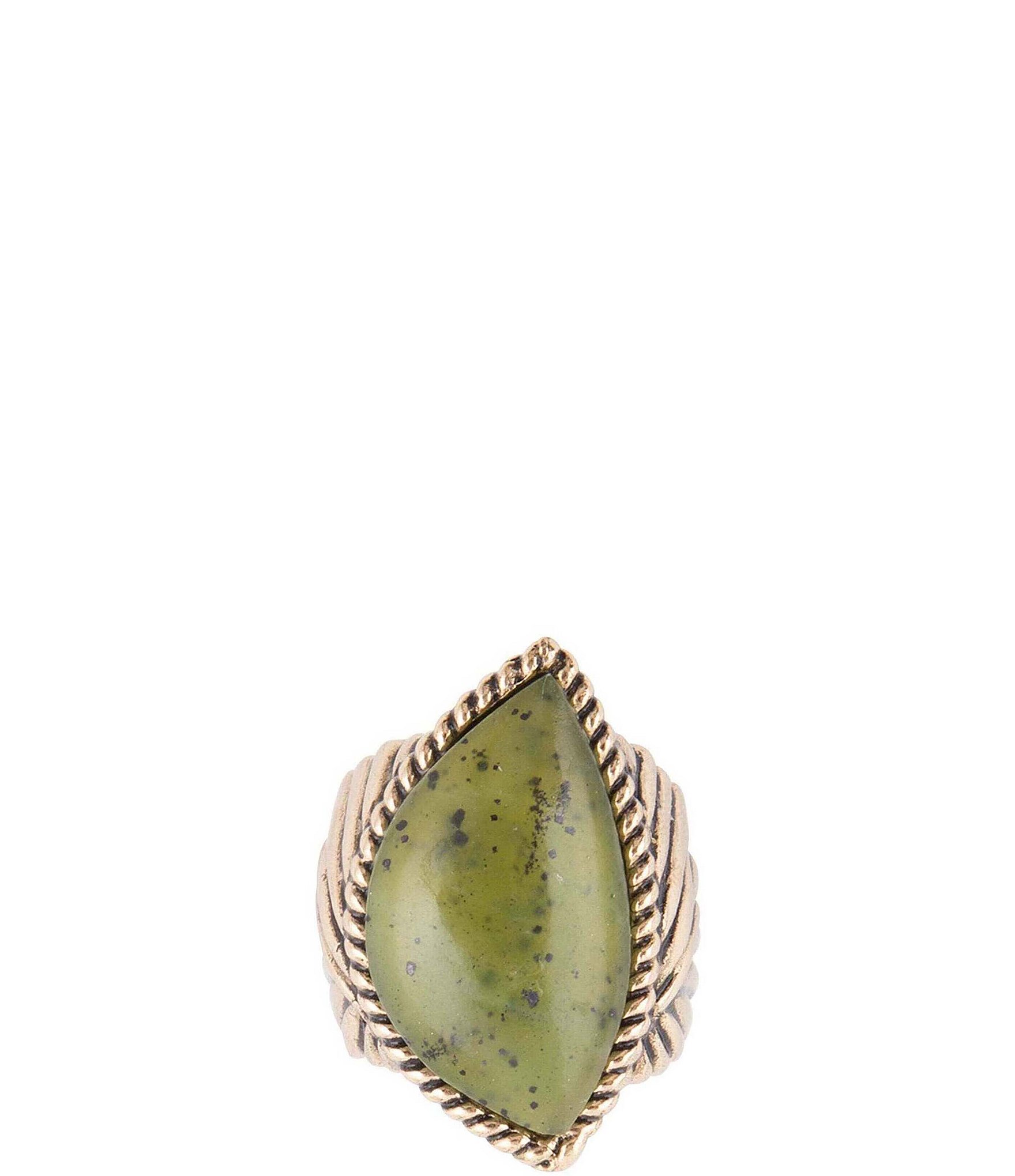 Barse Canadian Green Jade Golden Statement Ring