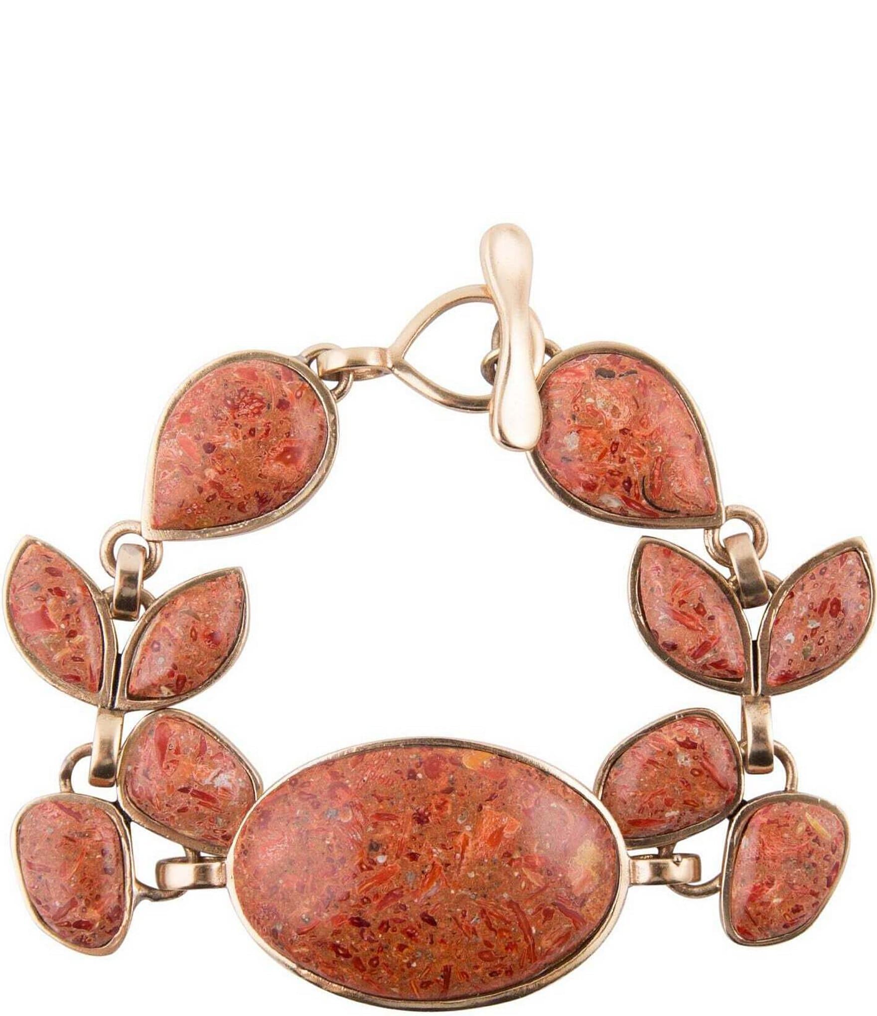 Barse Bronze and Cayenne Coral Toggle Line Bracelet