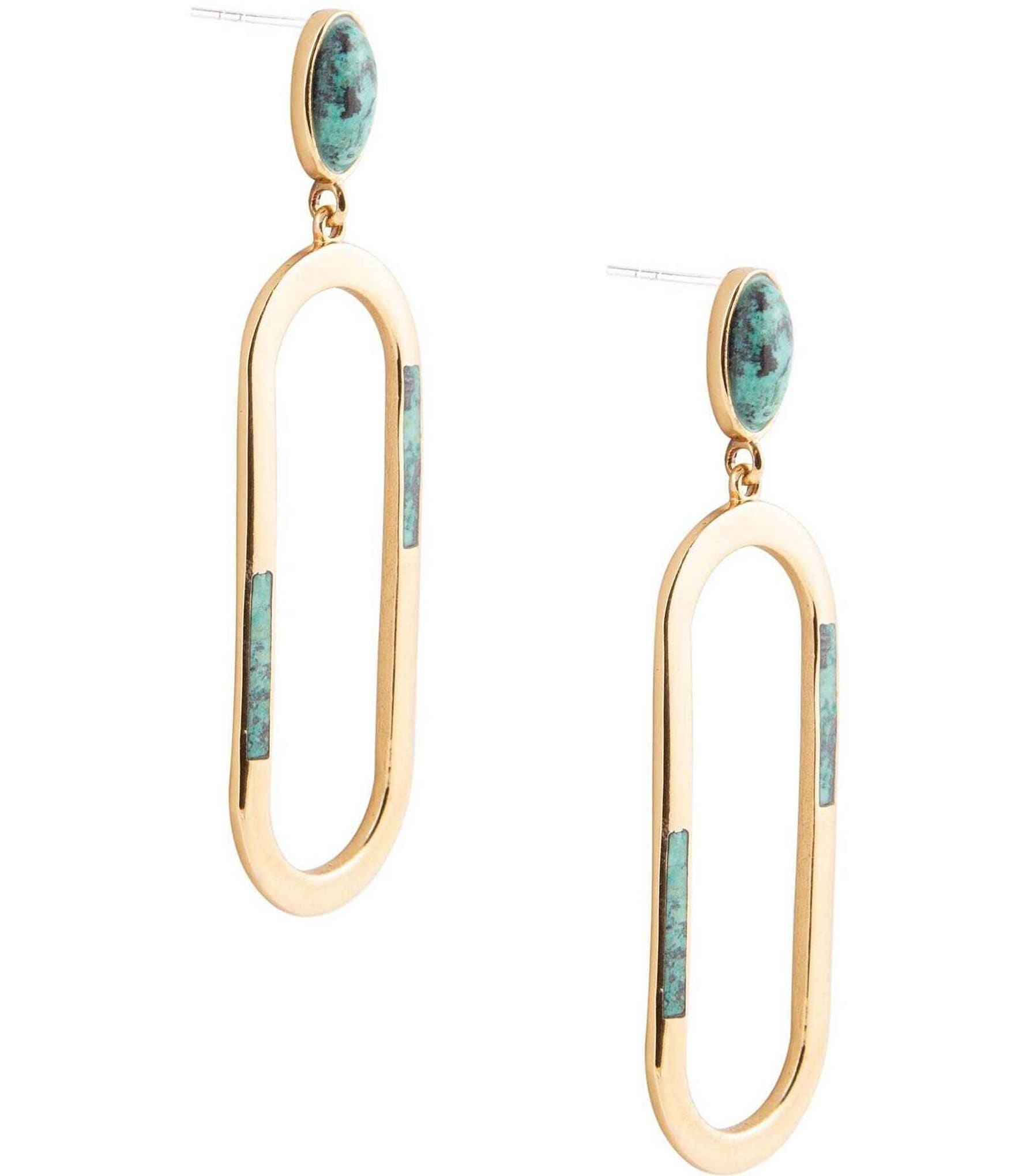 Barse Bronze and Genuine Chrysocalla Stone Statement Drop Earrings