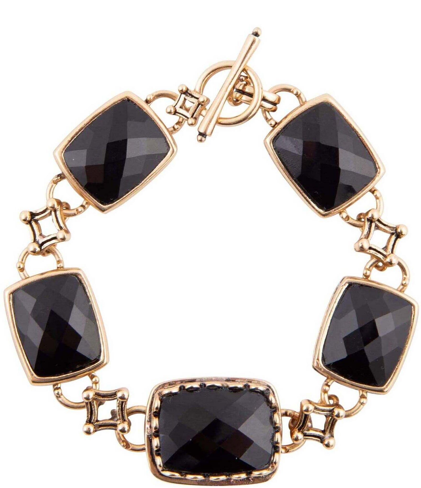 Barse Bronze and Faceted Genuine Onyx Toggle Line Bracelet