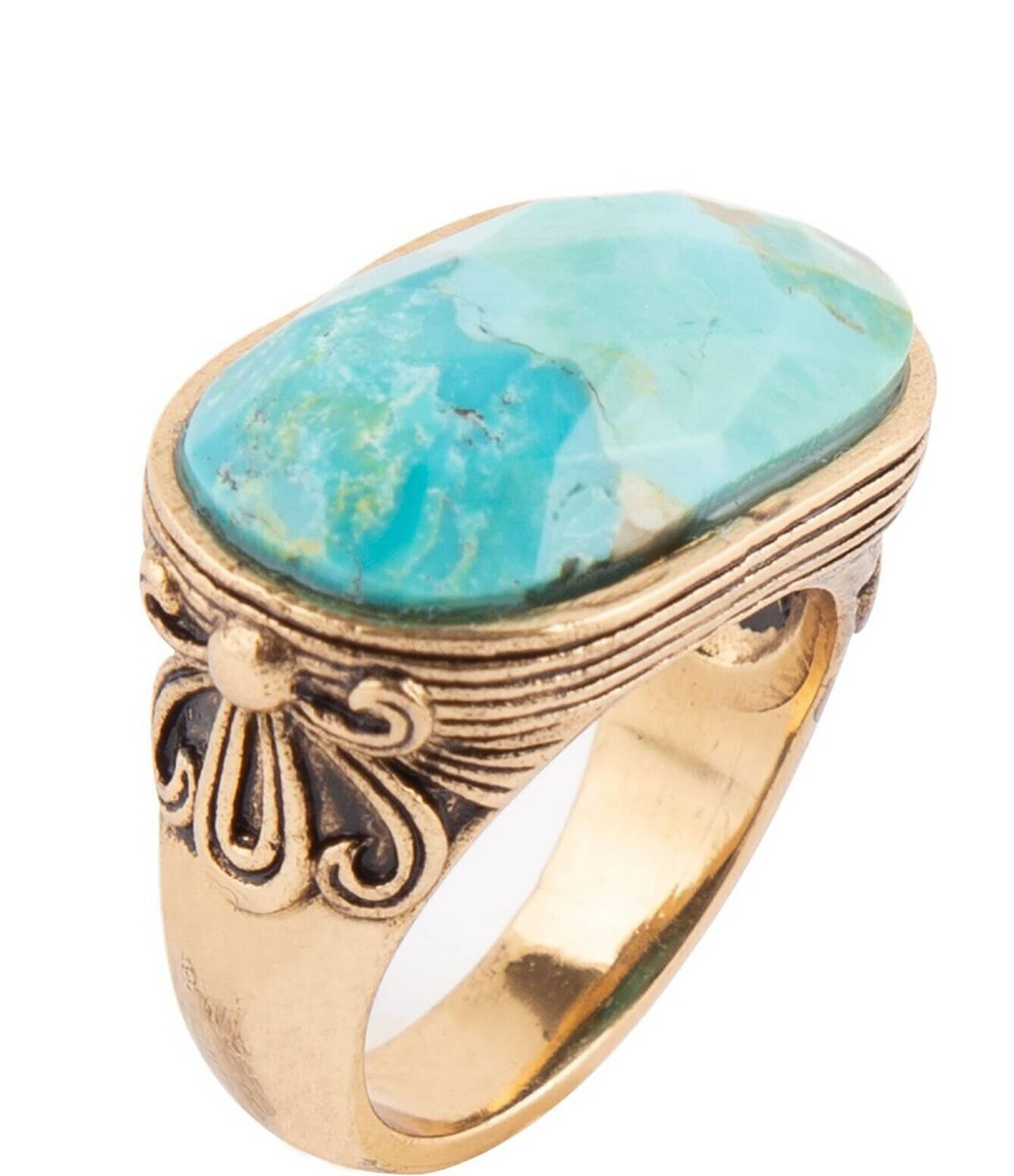 Barse Bronze and Faceted Genuine Turquoise Cocktail Ring